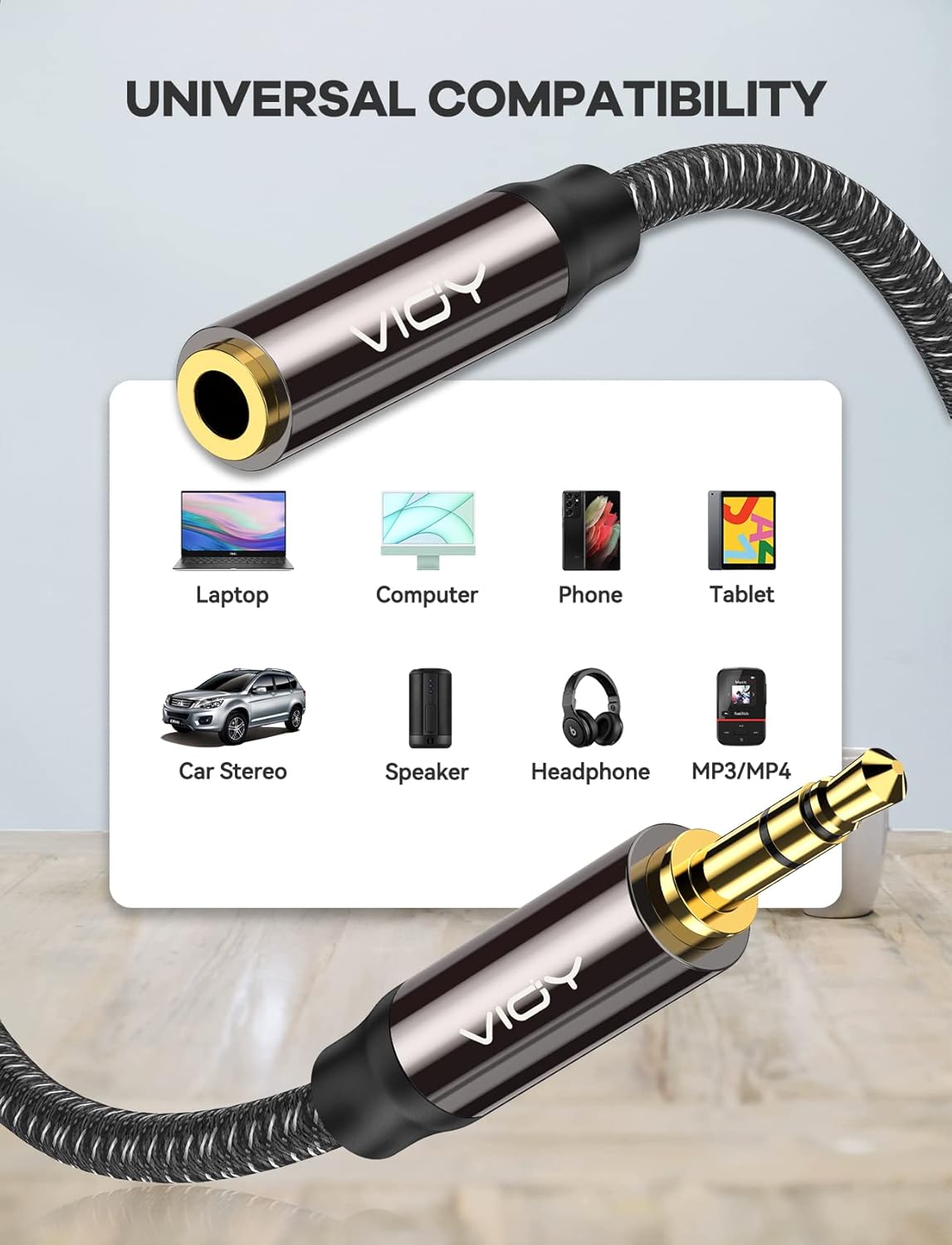 VIOY Headphone Extension Cable 20 FT,[Copper Shell, Hi-Fi Sound] 3.5 mm Male to Female Stereo Audio Cable Nylon Braided Aux Cord for Smartphones, Tablets, Media Player