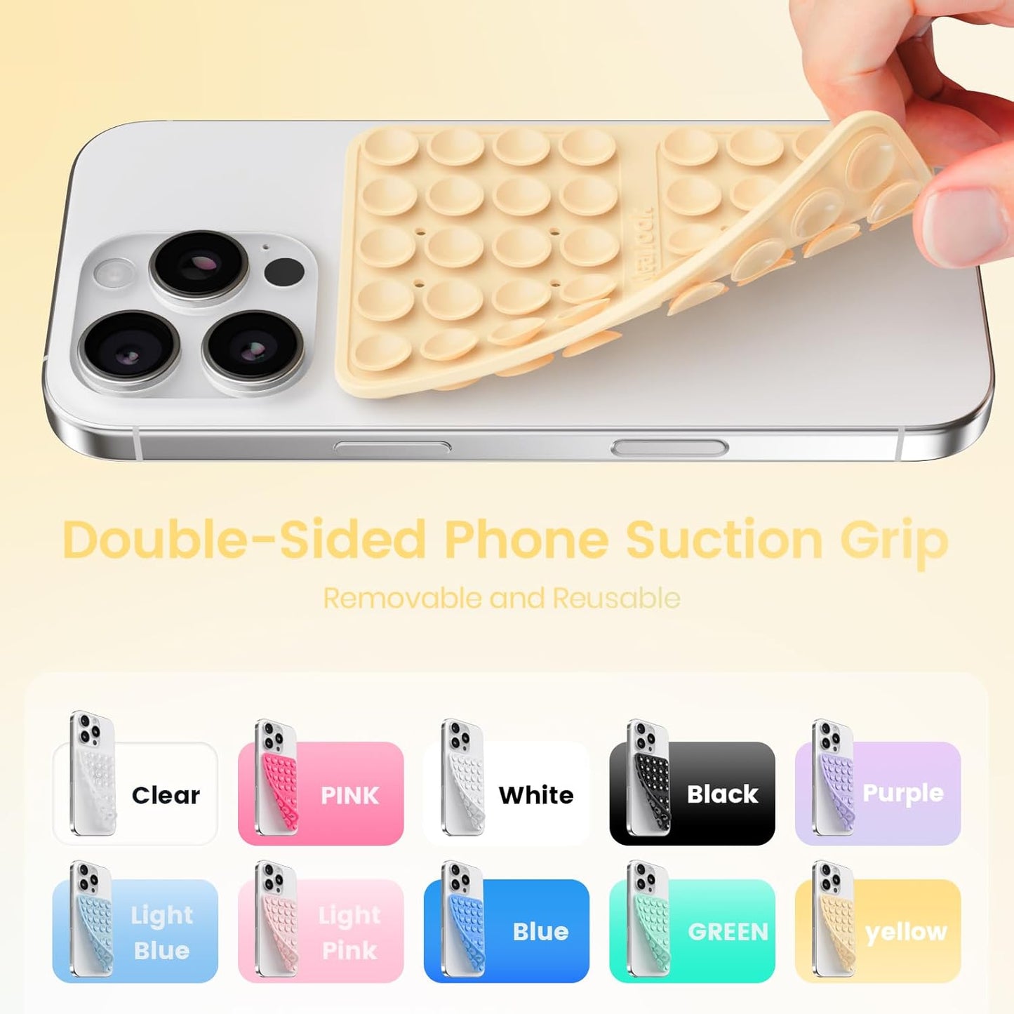 Klearlook Silicone Suction Cup Phone Case Mount Double Sided, Sticky Phone Grip for 6.1-7.2 inch Phones, Phone Accessories Hands-Free Strong Grip Holder for Selfies and Videos, Baby Yellow