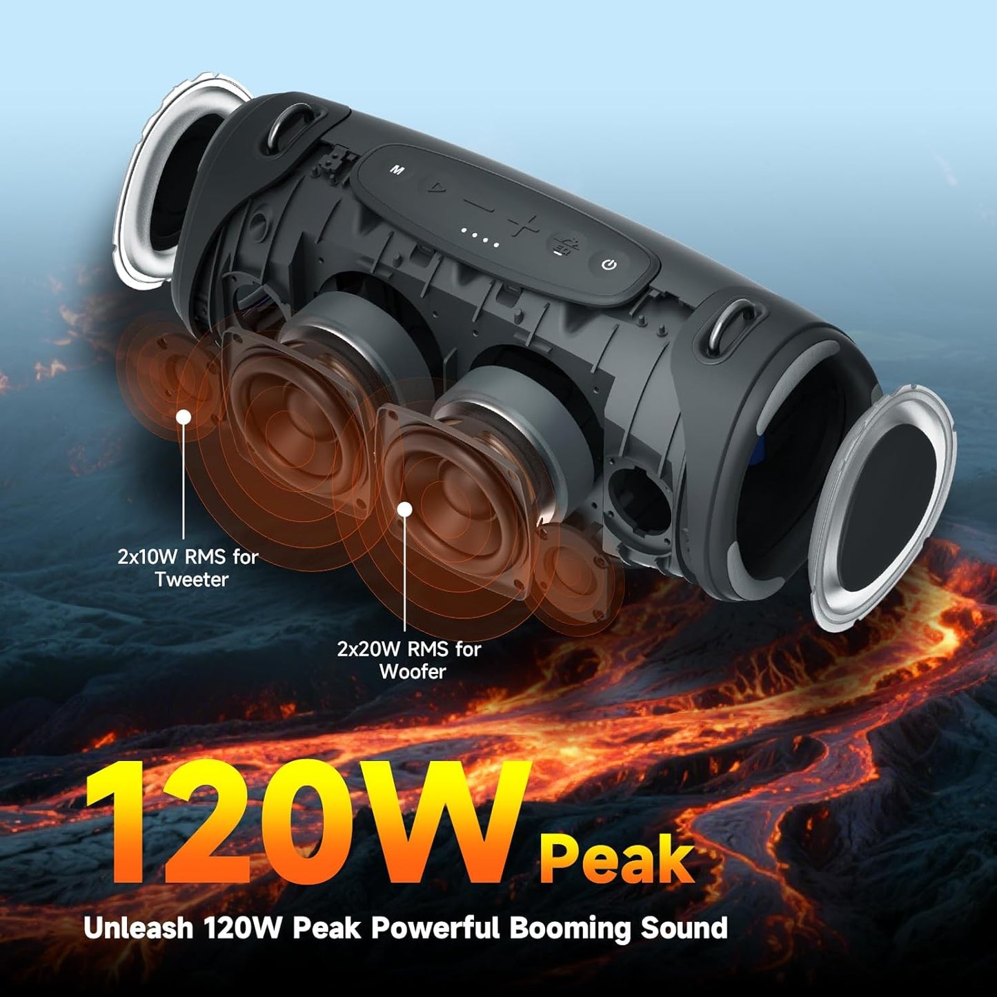 Portable Bluetooth Speaker 80W RMS,120W Peak Loud Subwoofer Wireless Stereo with HD Sound,8H Playtime IPX7 Waterproof for Party cmaping Beach (CAMO-80W RMS/120W Peak)