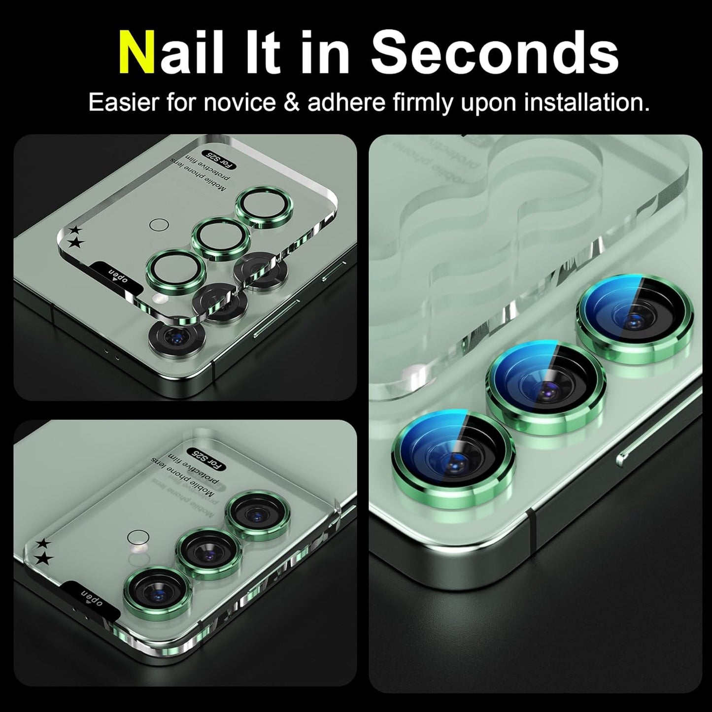 YWXTW Camera Lens Protector for Samsung Galaxy S25 Accessories [1:1 Fit & Ultra Clarity] 9H Tempered Glass Metal Individual Ring Camera Cover Screen Protector for S25, Case Friendly (Green)