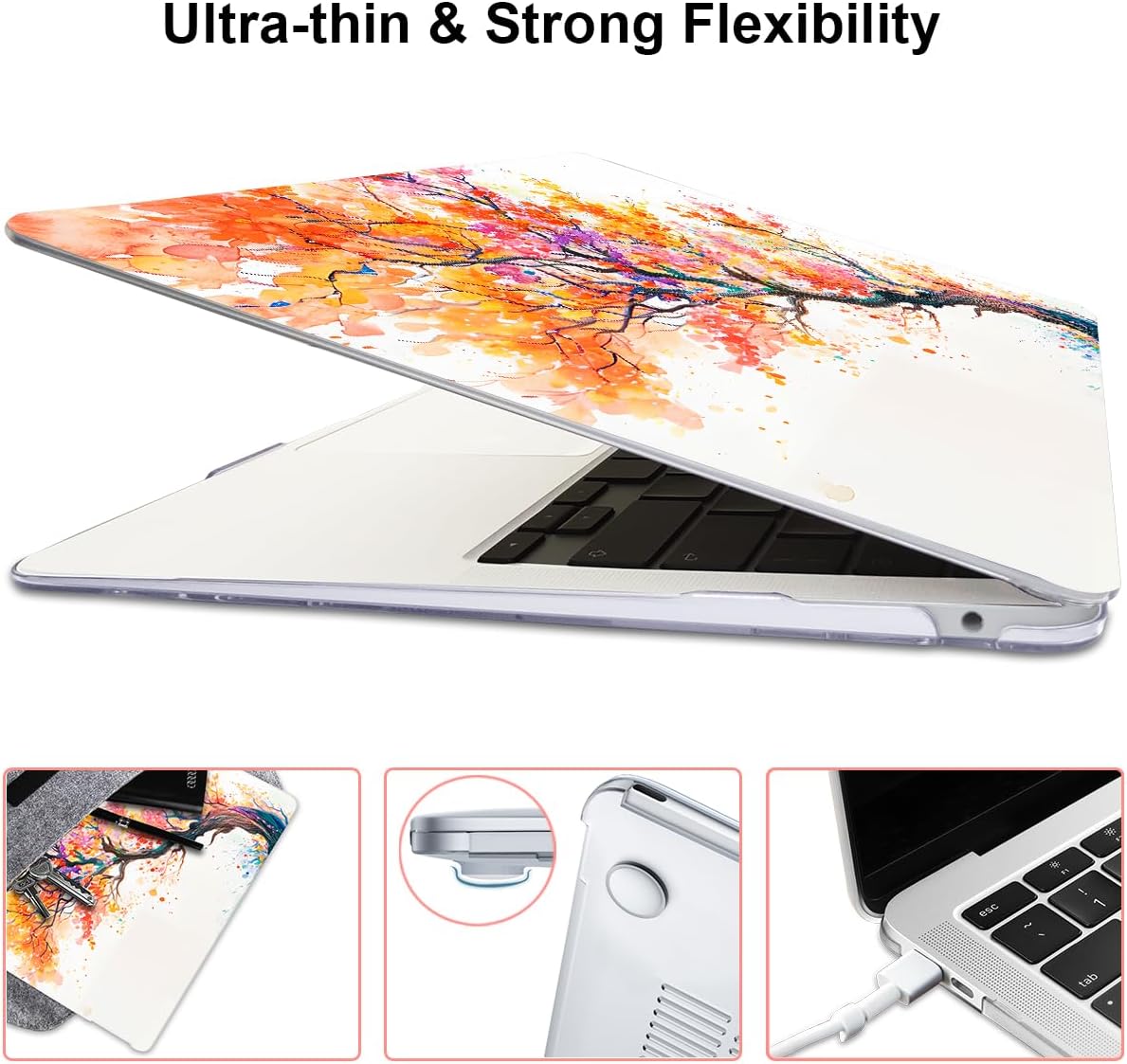 for 2020 2021 2022 MacBook Pro 13 inch Case M2 M1 A2338 A2289 A2251 with Touch Bar & Touch ID, Printed Pattern Plastic Hard Shell Keyboard Cover Screen Protector, Phoenix Tree Flowers