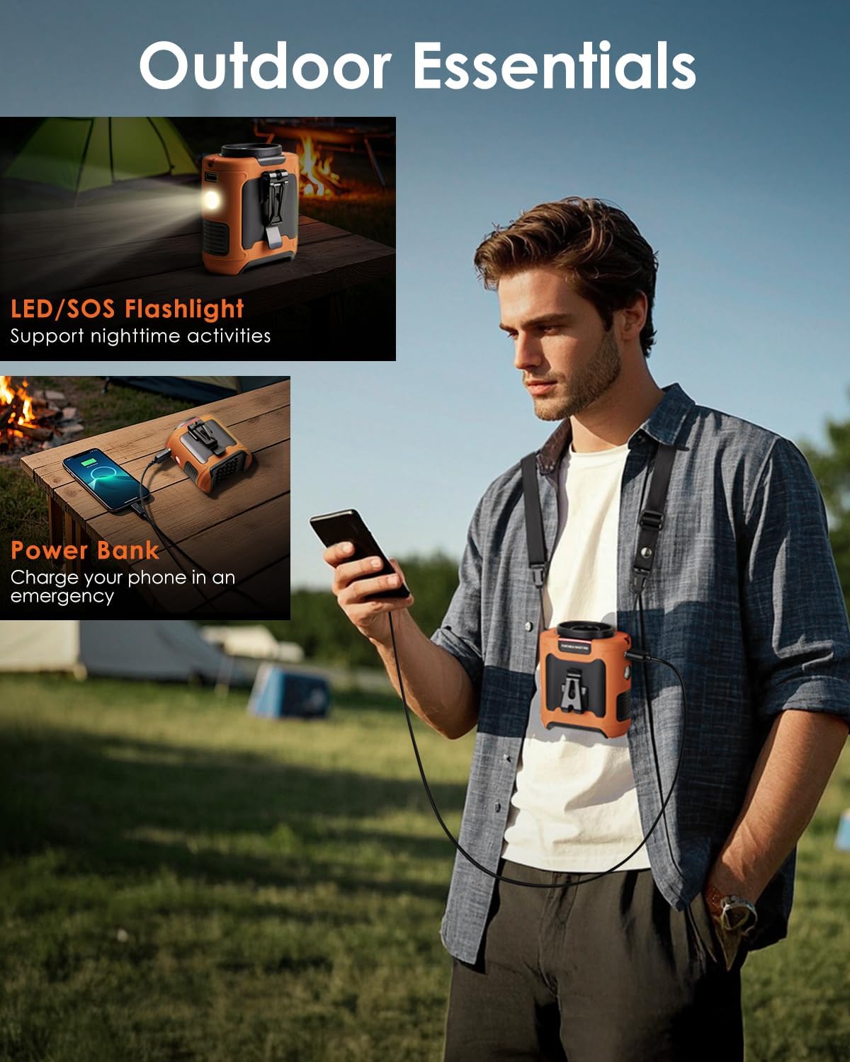 Portable Waist Fan Clip on, Personal Wearable Belt Fan 10000mAh Rechargeable Battery Under Shirt,5 Speeds with light, Neck Fan Hands-Free Cooling For Outdoor Camping Travel (Orange)