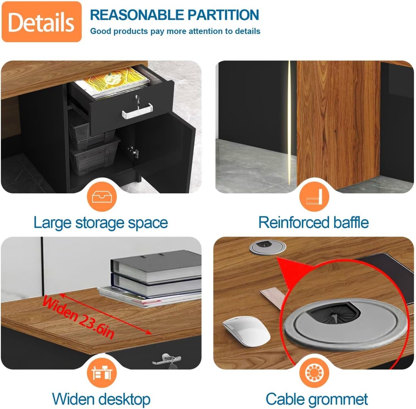 Reception Desk with Counter Modern Checkout Counter with Lockable Drawer Keyboard Tray Receptionist Desk for Office Salon Reception Table A Left 59inch/150cm