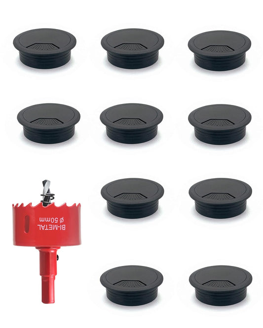 10 Pack Desk Grommet 50mm (2 inch) Bi-Metal Hole Saw Kit for Home Office,Cable Hole Covers,Black