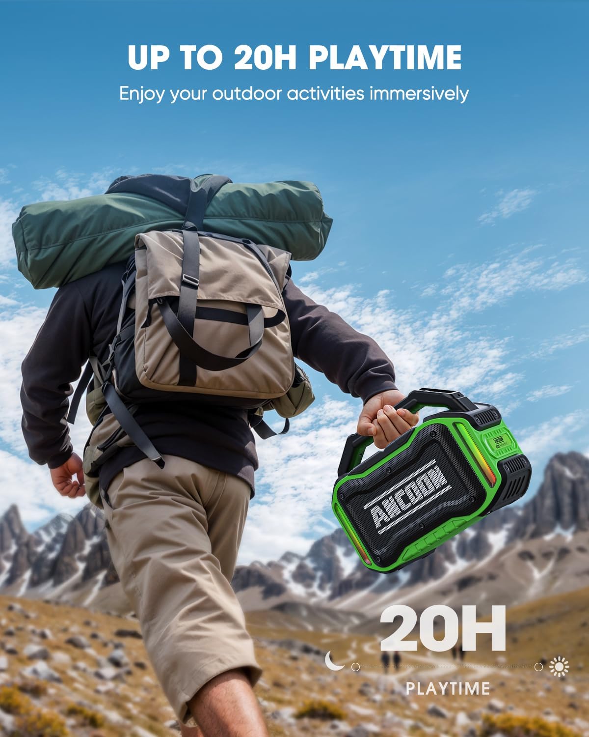 Speakers Bluetooth Wireless: 80W(Peak) Loud Speaker with Bass, 20H Playtime, IPX6 Waterproof, Large Jobsite Speakers for Work, Outdoor, Workshop, Garage, Portable Speaker with TWS (Green)