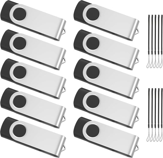 ABLAZE 32GB Flash Drive 10 Pack, USB 2.0 Memory Stick with Lanyards Swivel Thumb Drives Bulk 32GB Pendrive U Disk for Data Storage (Black)