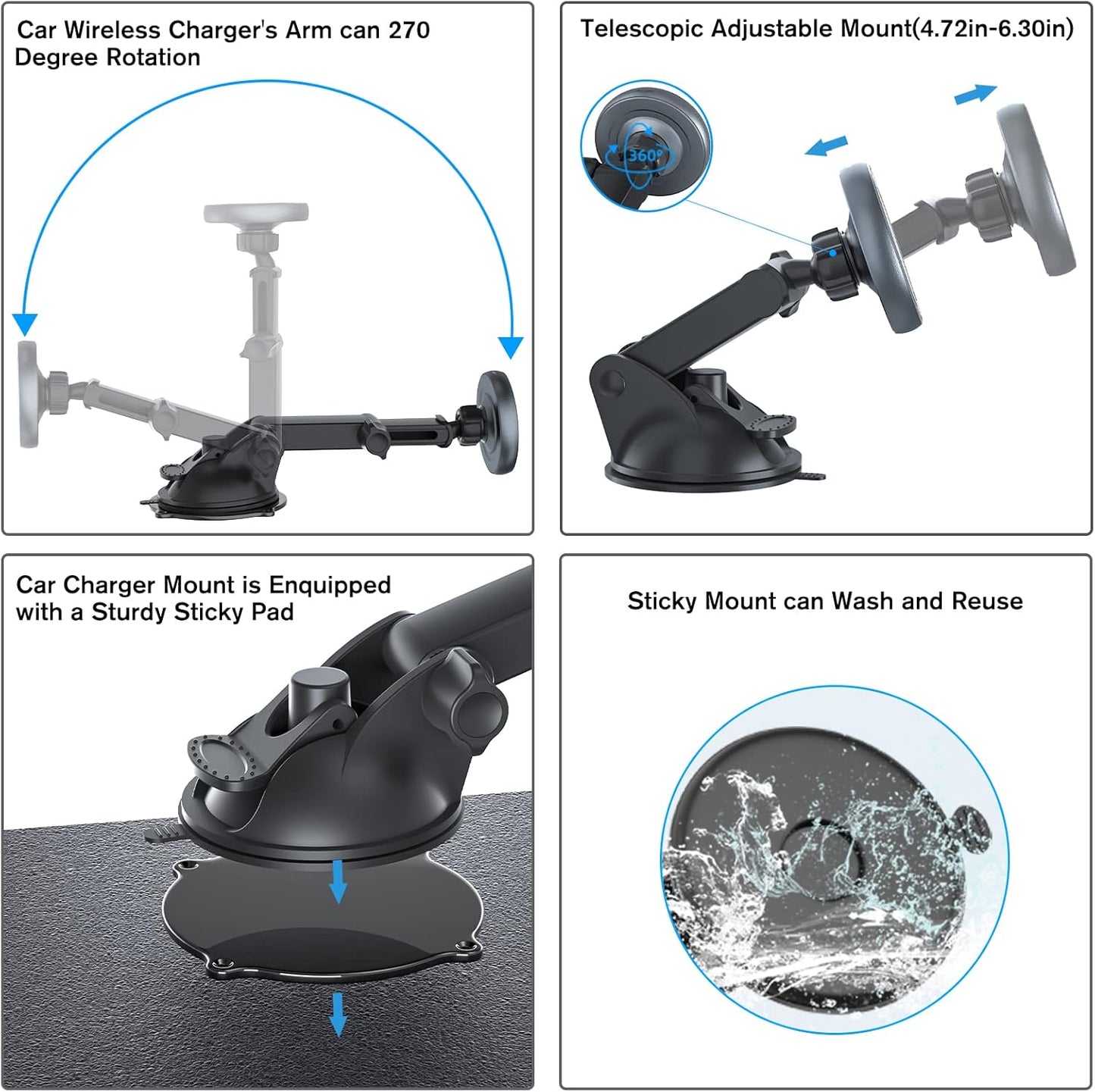 for MagSafe Car Mount Charger, Magnetic Wireless Fast Charging for iPhone16,15,14, 13, 12 Pro Max,Plus,Mini,3-in-1 Vent/Dash/Windshield Auto-Alignment Phone Holder（No 36W QC3.0 Adapter）
