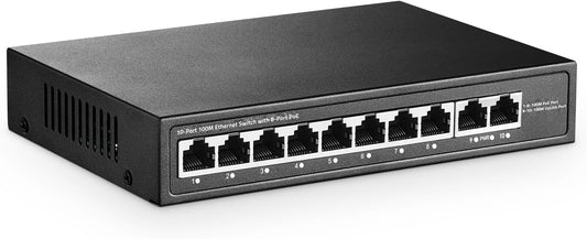 10 Port Mini PoE Switch with 8 PoE+, 2 Uplink, 10/100Mbps Ethernet, 120W 802.3af/at PoE, Fanless Metal Plug & Play PoE+ YuLinca Network Switch