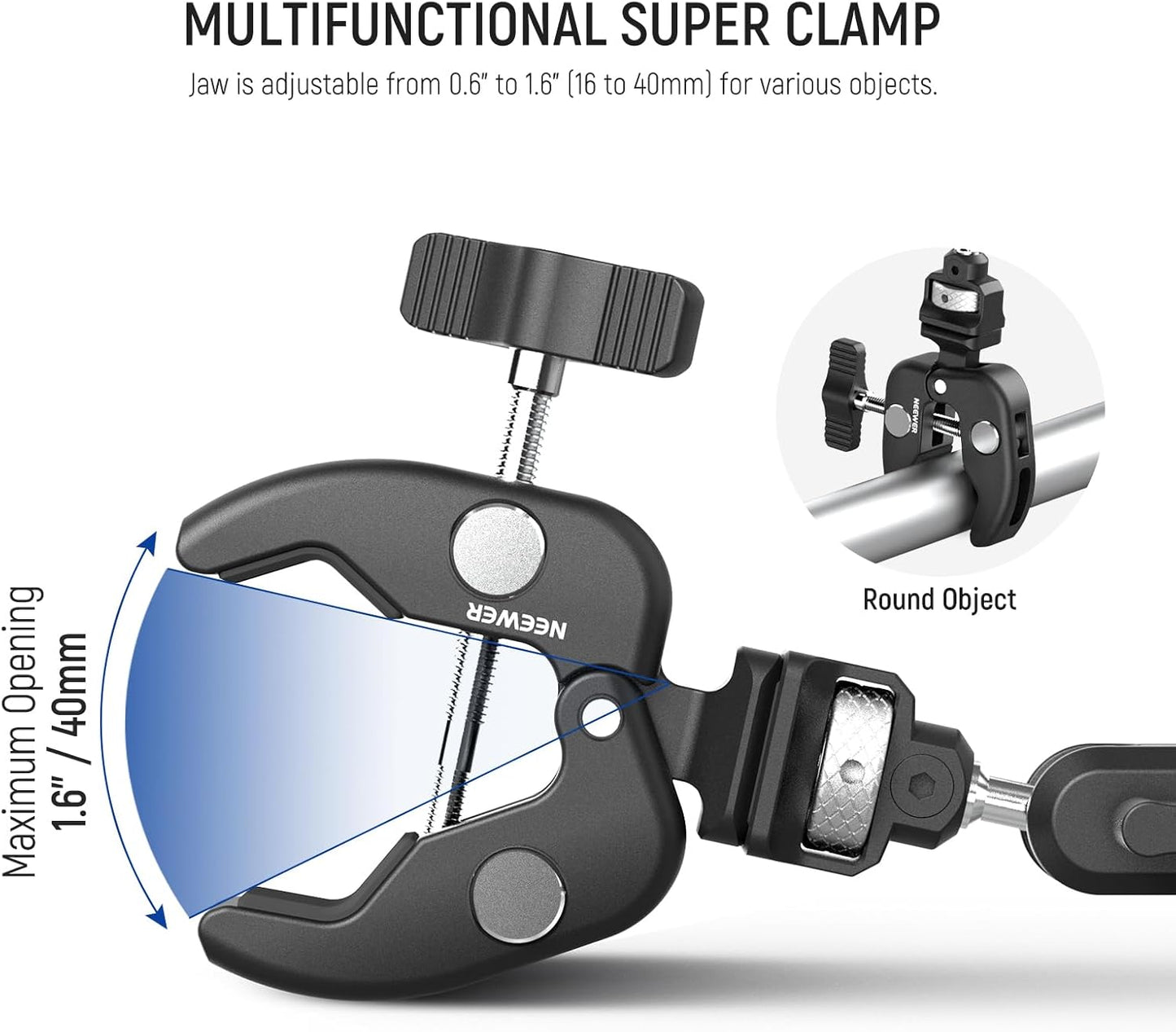 NEEWER Double Super Clamp Camera Mount with Magic Arm, NATO Interface, Cold Shoes, 1/4" Locating Holes for ARRI, Desk Studio Photography Light Stand Pole Cross Bar Umbrella Holder Clamp Mount, UA060