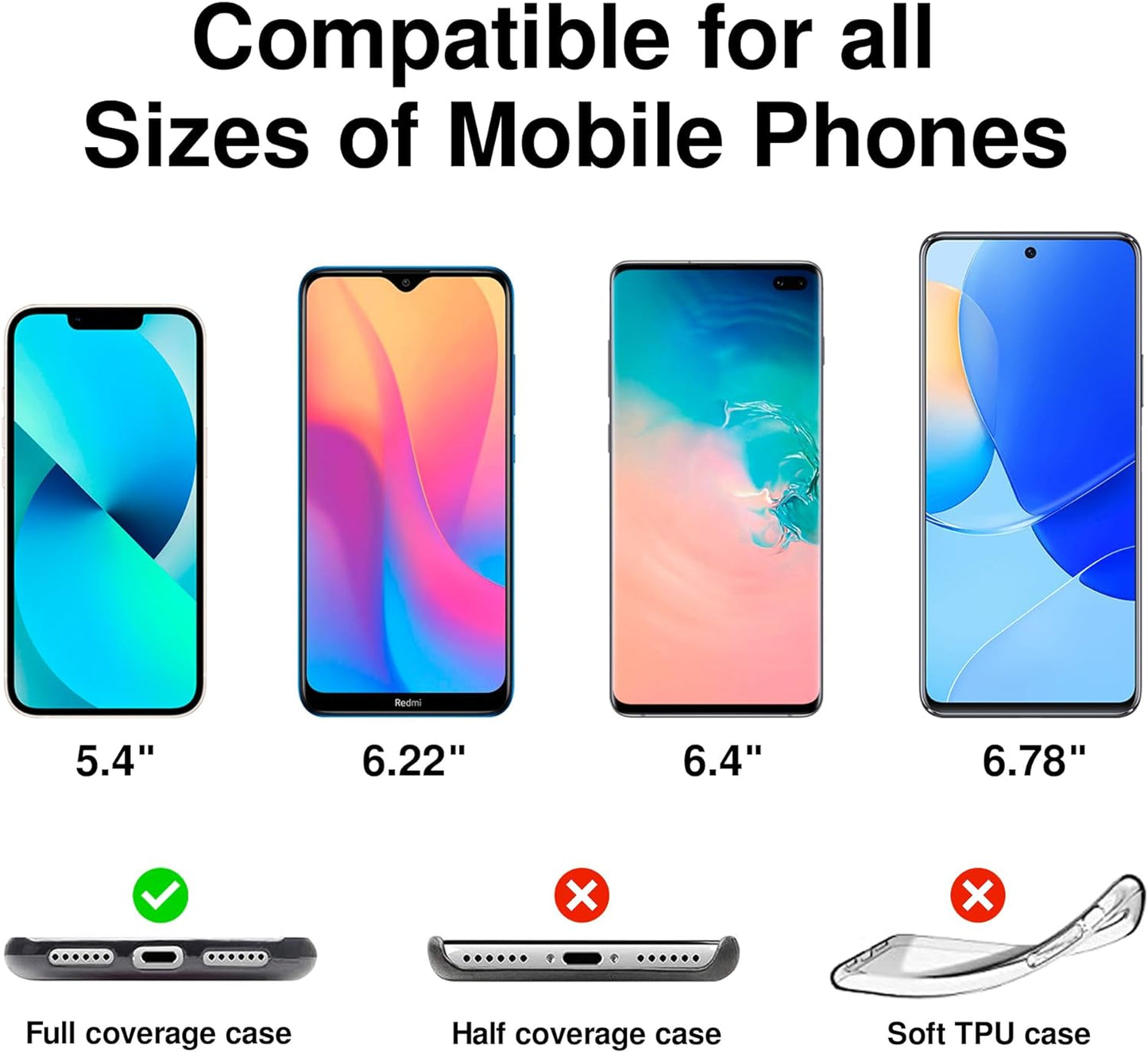 Cell Phone Lanyard [White] - Comfortable Universal Smartphone Lanyard - Easy to Use Neck Phone Holder [Clear Patch] - Adjustable Length Phone Strap Crossbody - Fits All Mobile Phones