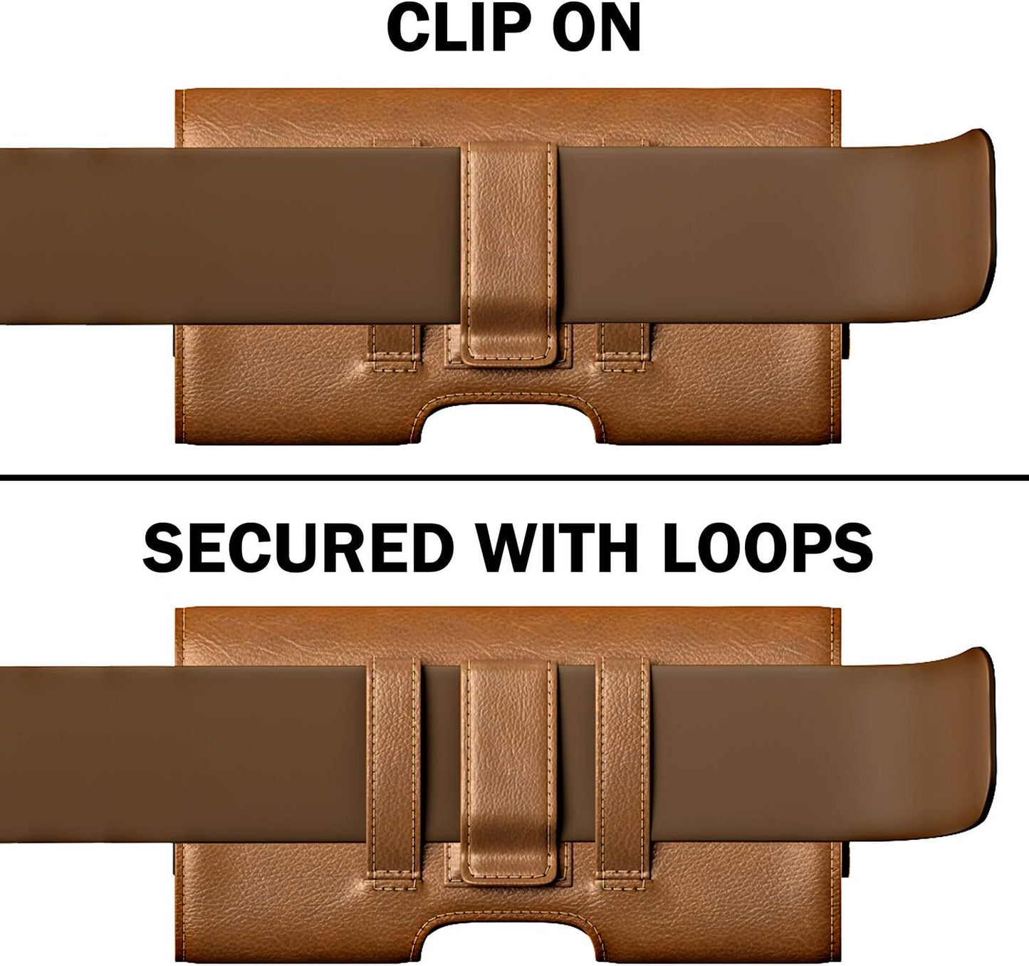 PiTau Holster for Large iPhone Plus, Pro Max Models 16 15 14 13 12 11 Xs Max – Cell Phone Belt Holder Clip Case, ID Card Carrying Pouch (Fits Otterbox Commuter Case) Brown