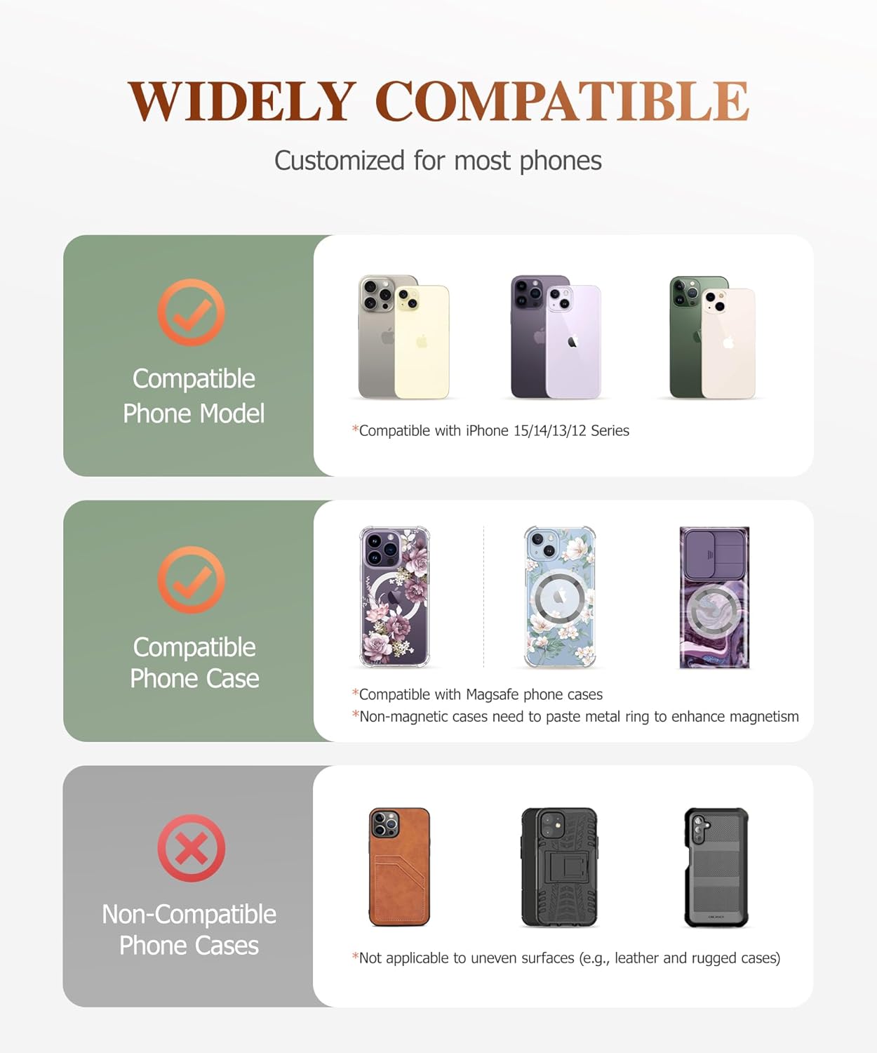 GVIEWIN Magnetic Phone Ring Holder, Compatible with MagSafe Phone Grip with Adjustable Stand, Magnet Phone Ring Kickstand for iPhone 16 Pro Max/Plus/15/14/13/12 Series/Other Phones (Pearly/Purple)