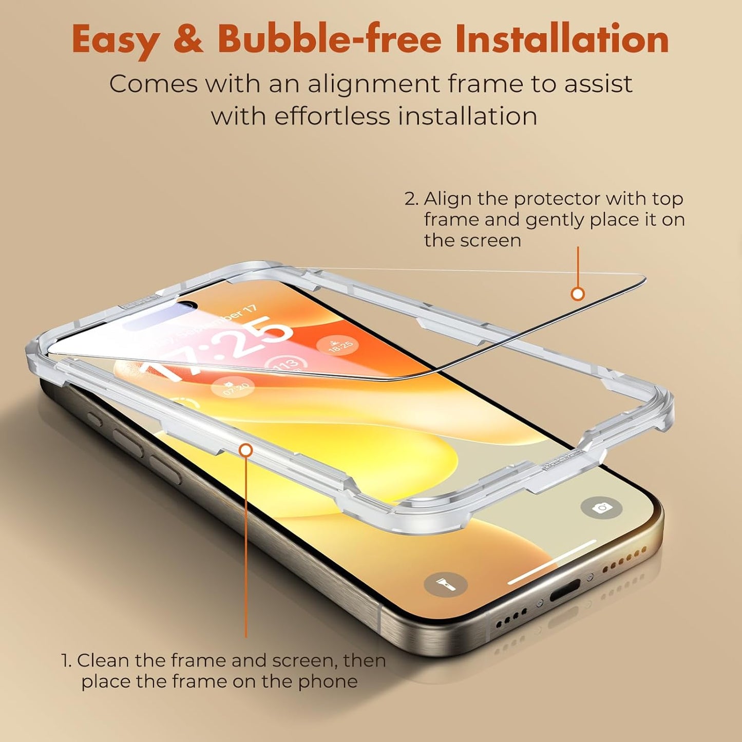 UNBREAKcable Screen Protector for iPhone 15 Pro Max,Double Shatterproof Tempered Glass [Easy Installation Frame][Lasting Protection][9H Hardness][99.99% HD Clear][Case Friendly] for iPhone 6.7"-2 Pack