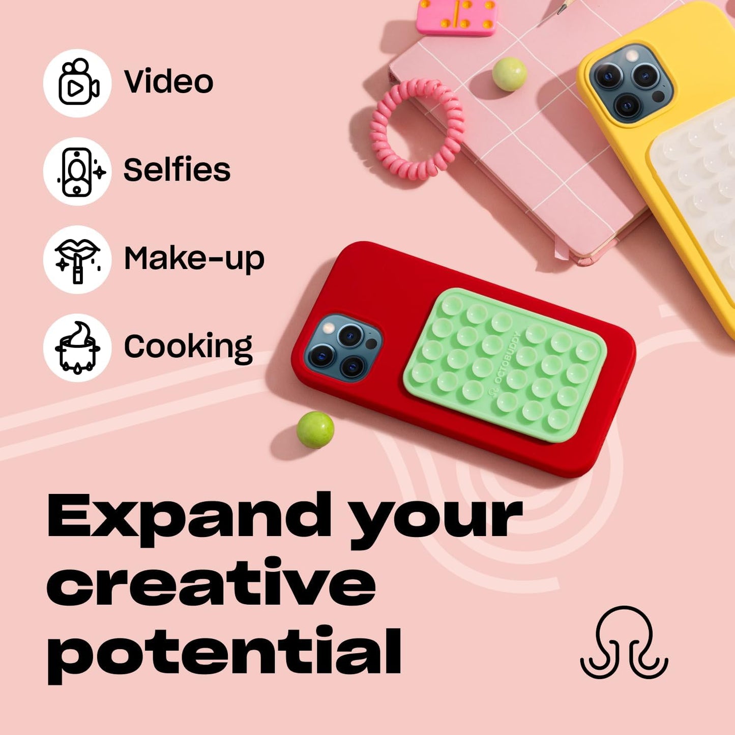 Classic - Silicone Suction Phone Case Adhesive Mount - Hands-Free, Strong Grip Holder for Selfies & Videos - iPhone & Android Compatible - 2.25″ x 3.25″, Green Ash