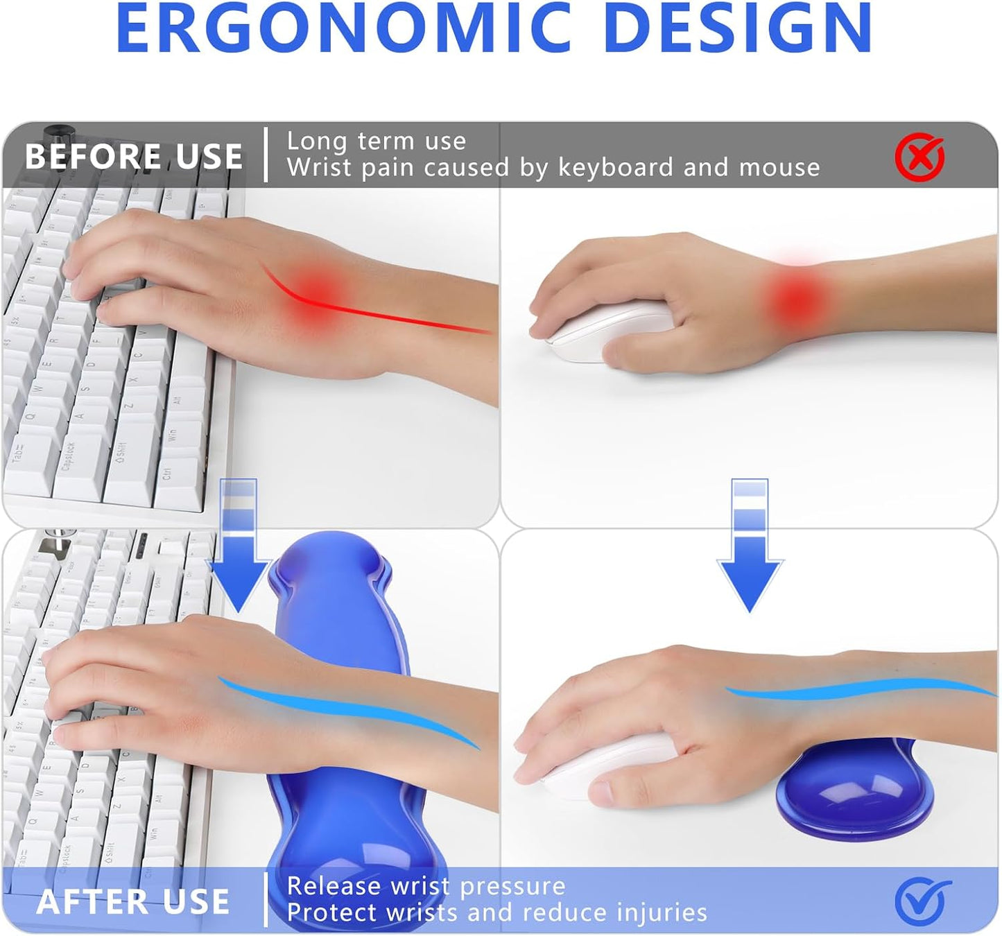 Gel Keyboard and Mouse Wrist Rest, Cute Wrist Support and Arm Support Keyboard Rest for Keyboard and Mouse Typing Pain Relief，Suitable for Office/Computer/Laptop/Gaming (Transparent Blue Set)