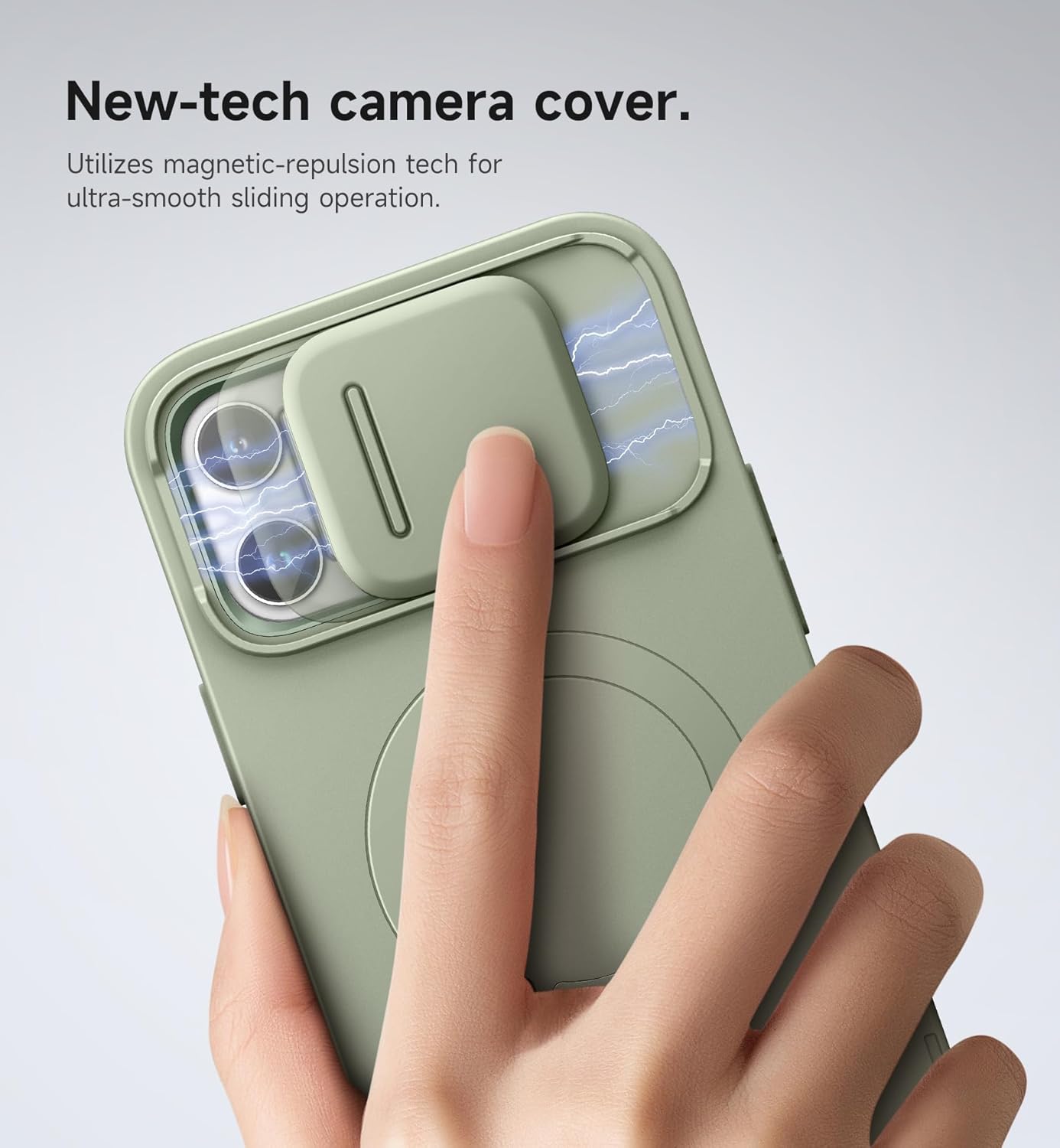 SURITCH for iPhone 13 Pro Max/12 Pro Max Case with Magnetic Camera Slide Cover and Adjustable Kickstand, Compatible with MagSafe, Shockproof Bumper Case Slim Protective Cover 6.7 Inch, Green