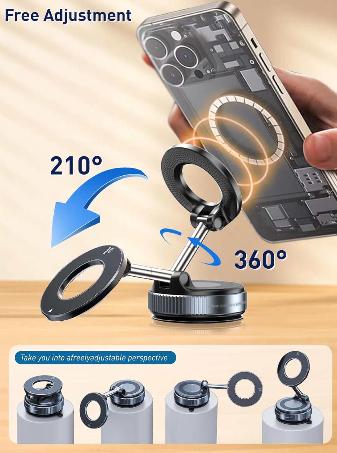 Cell Phone Holders for Your Cars/Gym/Mirror Mount for iPhone & Android Upgraded Vacuum Magnetic Car Phone Holder 360° Reinforced 150LBS Ultra Suction Cup Phone Mount for Car