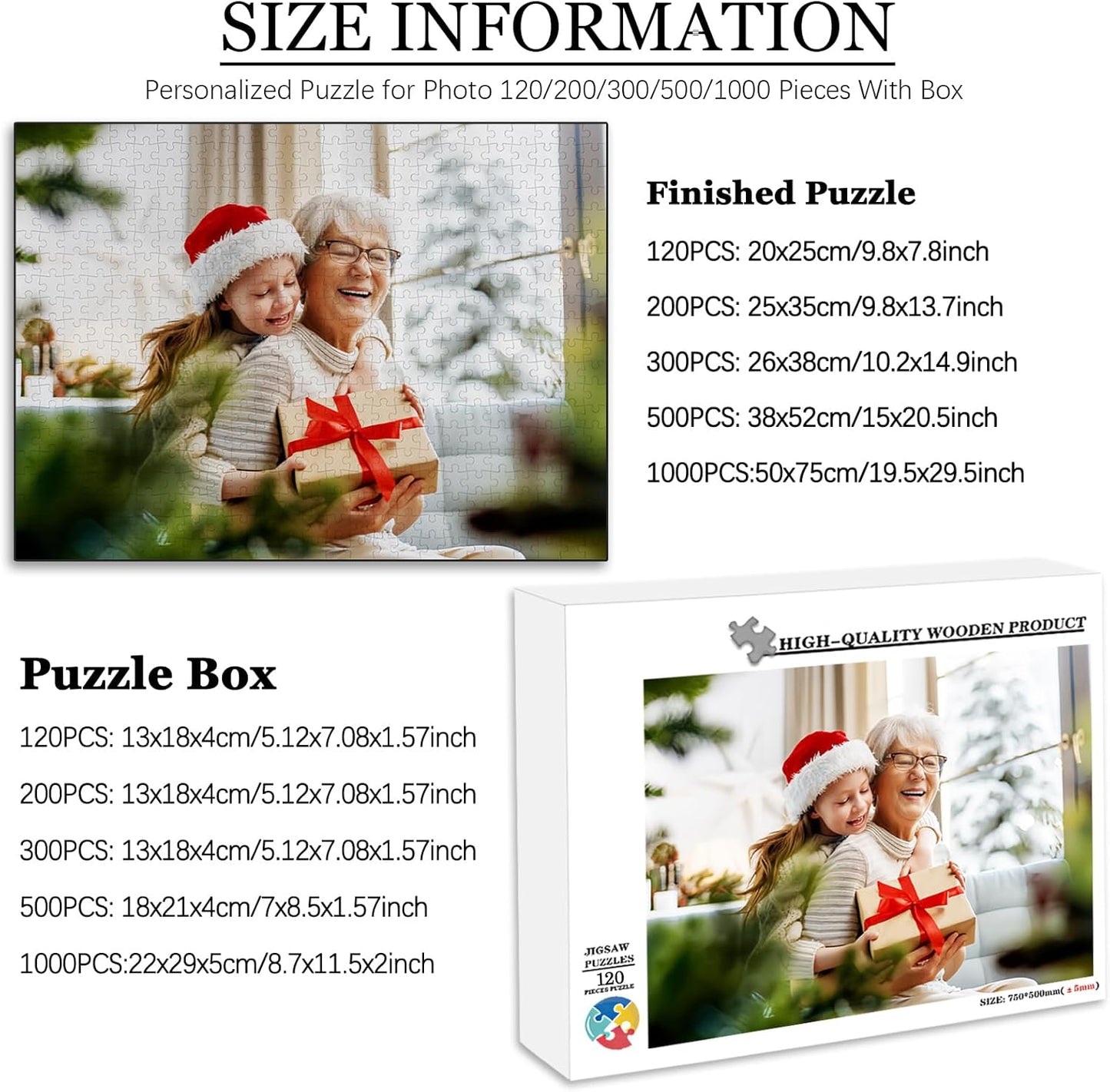 Custom Puzzle 120/200/300/500/1000/1500 Pieces, Personalized Puzzle from Your Own Photos, Customized Picture Jigsaw Puzzle Gift for Christmas Wedding Birthday Family