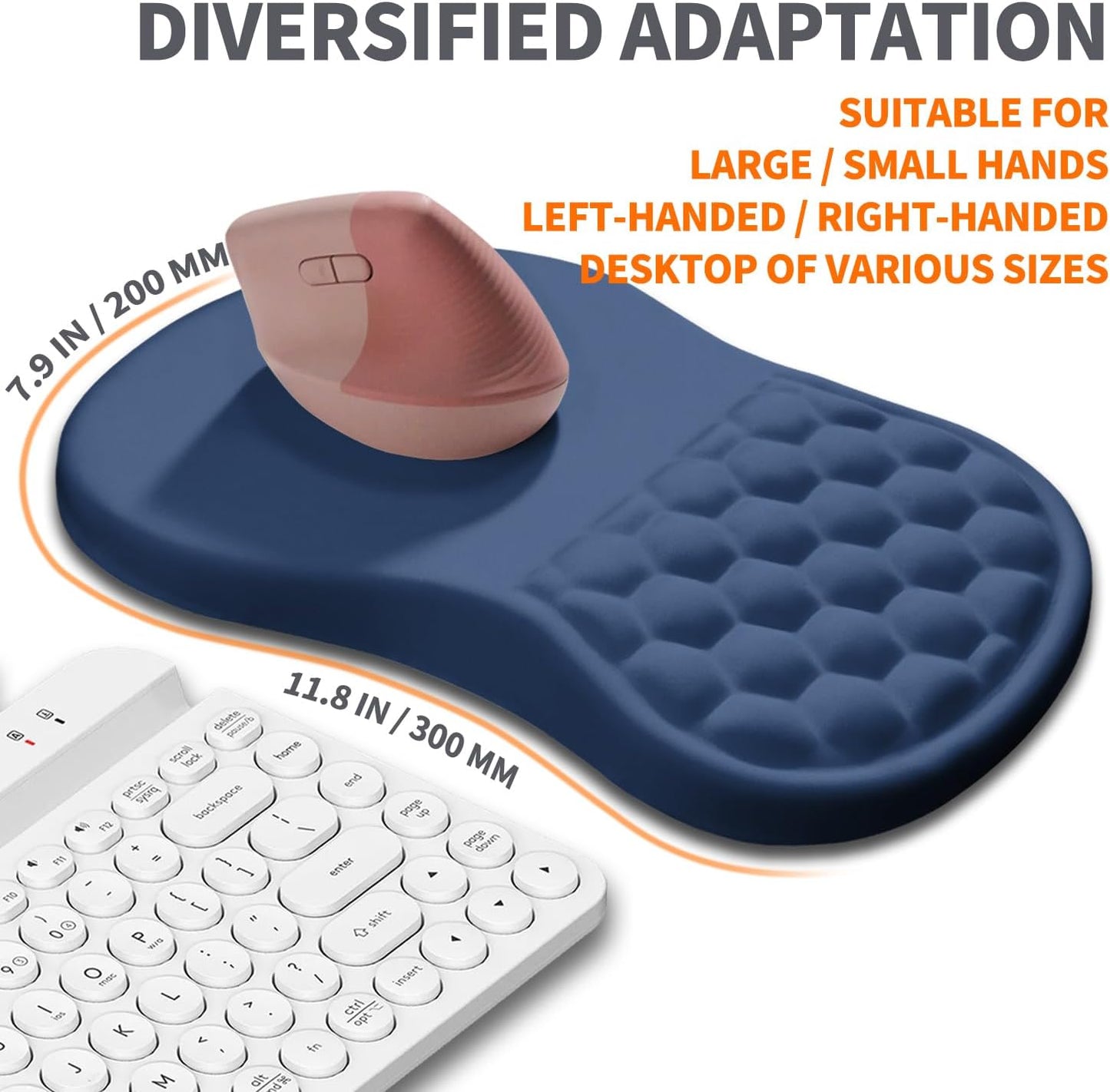 Ergonomic Joint Wrist Support Mouse Pad with Memory Foam Cushion Massage Bump, Carpal Tunnel Pain Relief Mousepad Slope Design for Wrist Rest, 11.8x7.9 in, Dark Steel Blue