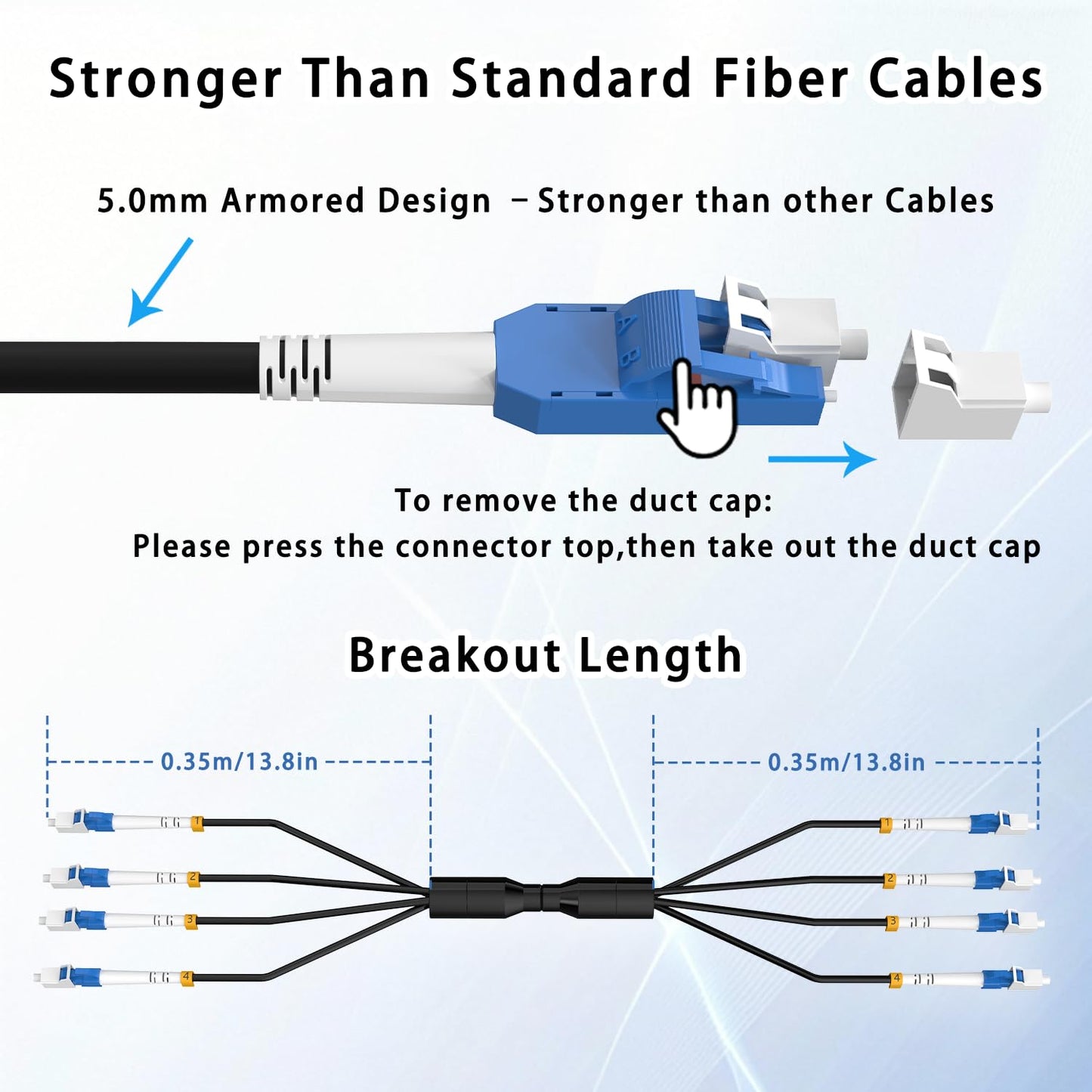 20M/66FT LC to LC Armored Outdoor Fiber Optic Cable, Single Mode Duplex 9/125μm SMF Fiber Patch Cord, OS1/OS2 Compatible, Black LSZH Jacket, Uniboot Jumper for FTTH, Data Center, Long-Distance Use