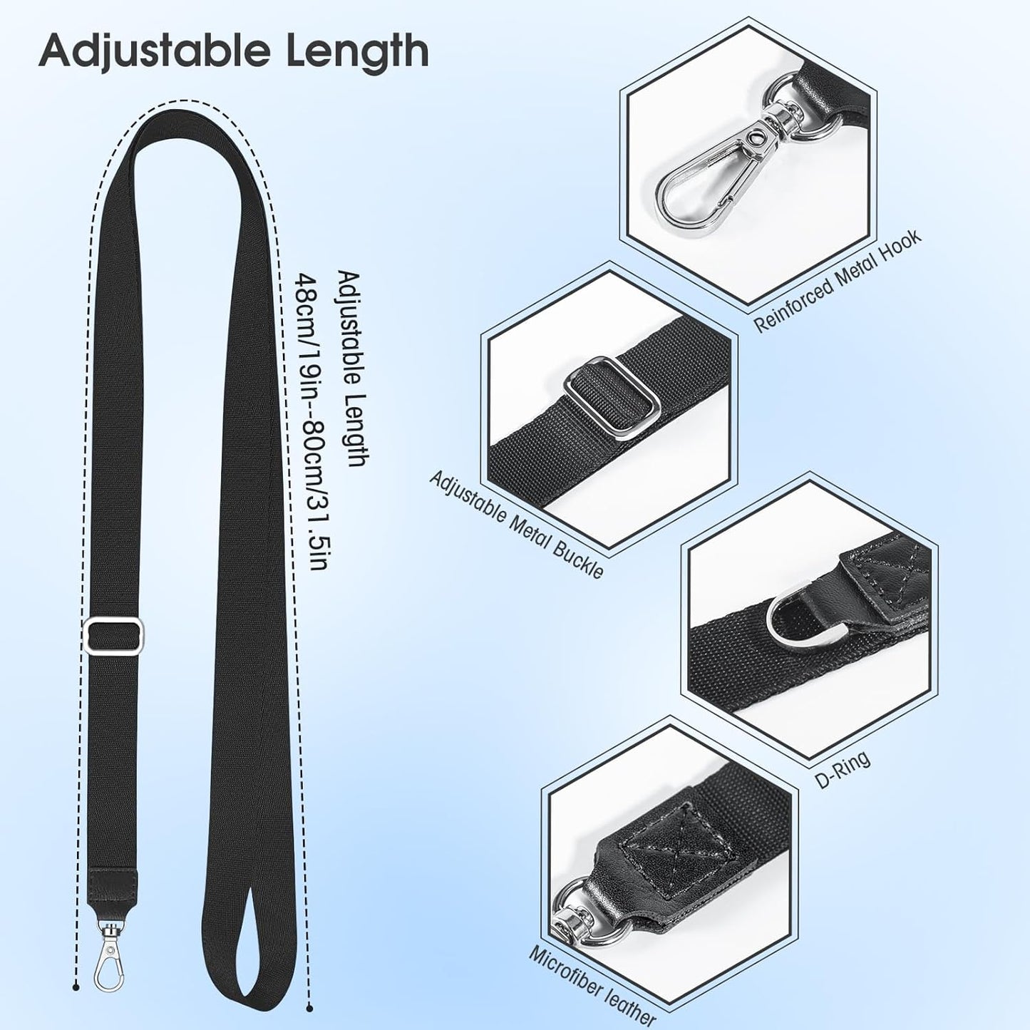 Phone Lanyard 2 Pack, Adjustable Cell Phone Multifuctional Patch Lanyards,Compatible with Most Smartphones and Wallets Keys ID Badges Travel Essentials(Black+Gray) (Lanyard Letter Sign R)