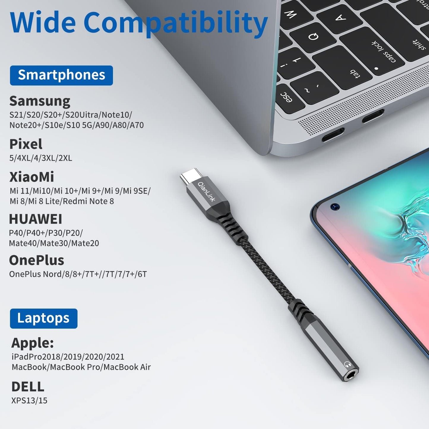 USB Type C to 3.5mm Female Headphone Jack Adapter, (3-Pack) USB C to Aux Audio Dongle Cable Cord for iPhone 15 16 17 Pro Max, Samsung Galaxy S25 S24 S23 S22 S21 S20 Ultra, Note 20, Pixel 8 9,iPad Pro