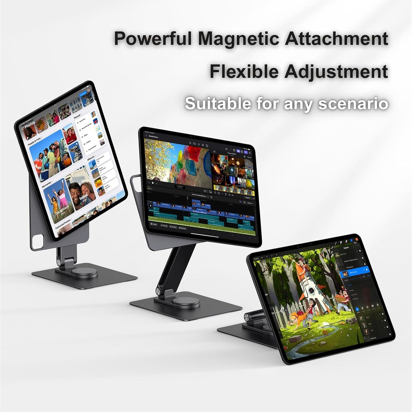 Magnetic iPad Pro M4 13-inch Stand with Wireless Charging 18W, 360° Rotating Aluminum Tablet Holder for iPad Pro M4 13-inch, Adjustable Desk Mount Series (M4-13inch)