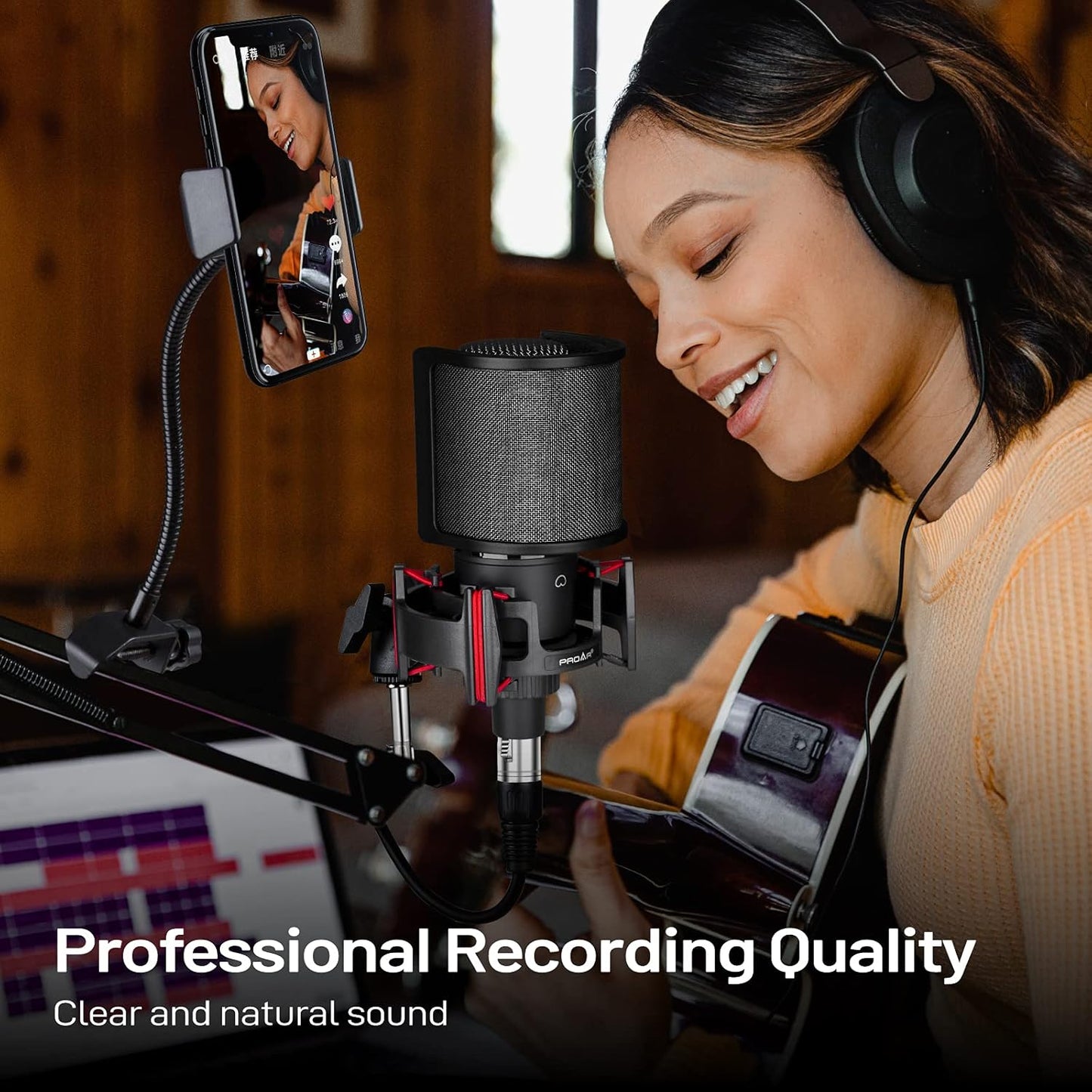 Condenser Microphone XLR,Professional Studio Recording Microphone for Computer PC,Cardioid Podcast Mic Kit with Boom Arm,Gaming Microphone for Streaming,ASMR,Singing,Voice Over,Vocal,YouTube,Zoom