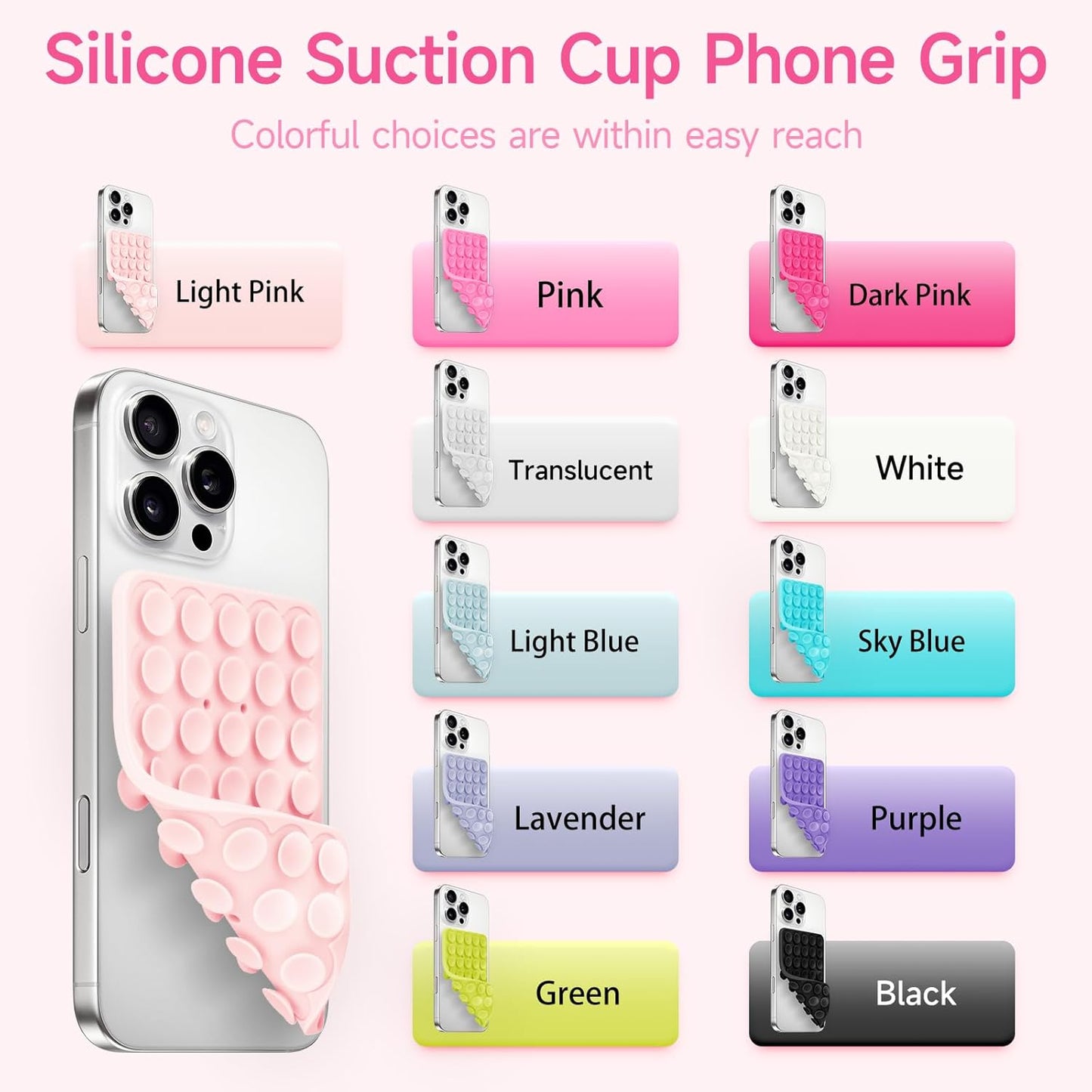 Silicone Suction Cup Phone Case Mount Double Sided, Phone Accessories Hands-Free Strong Grip Holder for Selfies and Videos, Silicon Phone Stand for iPhone and Android Pink