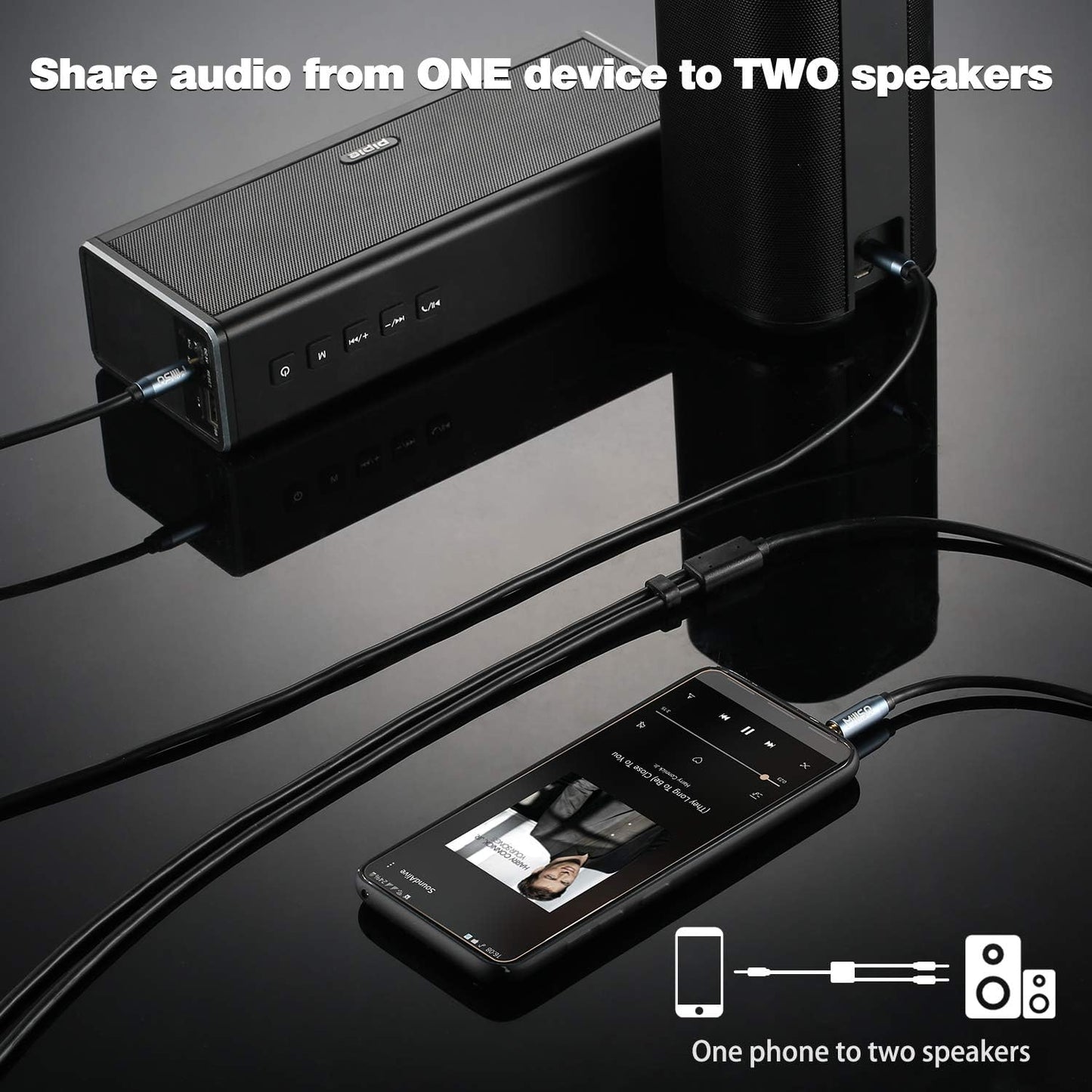 MillSO Audio Splitter, Female to 2 Male 3.5mm TRS Audio Splitter, 8 Feet SapphireBlue&Gold-Plated Stereo Jack Headphones Adapter Cable for Smartphone, Computer, Mp3, Earphone, Speakers