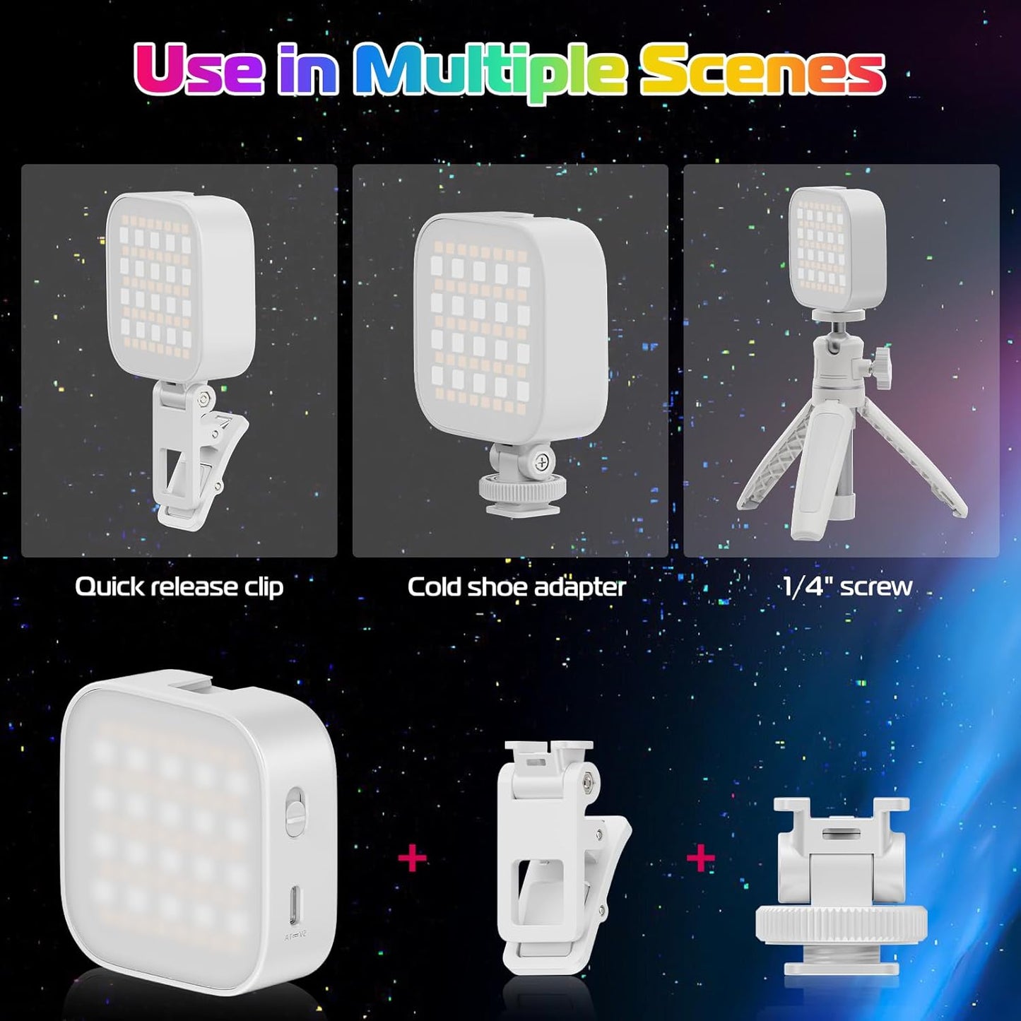 ULANZI U60 RGB Video Lights White LED Camera Light 360° Full Color Portable Photography Lighting w Quick Release Cold Shoe Adapter and Clip, 2500mAh Rechargeable CRI 95+ 2500-9000K Dimmable Panel Lamp