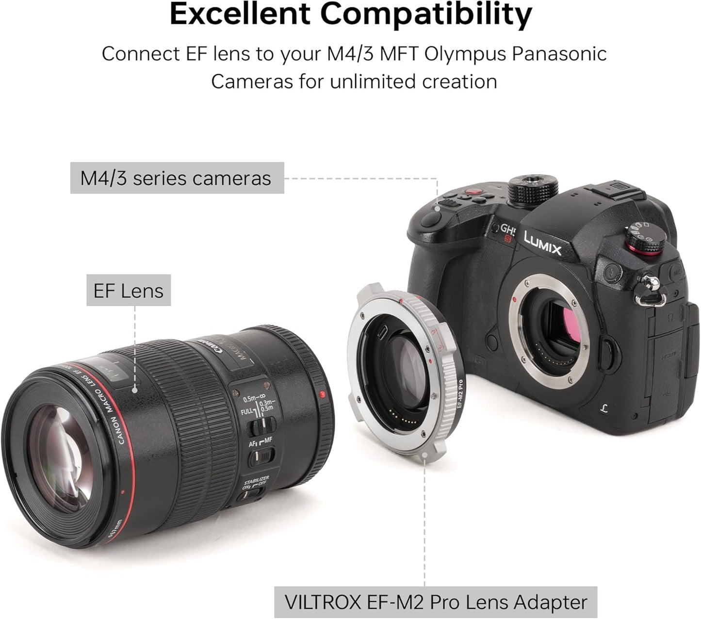 VILTROX EF-M2 Pro Lens Mount Adapter Auto Focus 0.71x Reducer Speed Booster with Security Lock Compatible with Canon EF Mount Lens to M4/3 Camera GH4 GH5 GH5S GF6 GX85 GX7 Olympus E-M5 E-M10 E-PL5