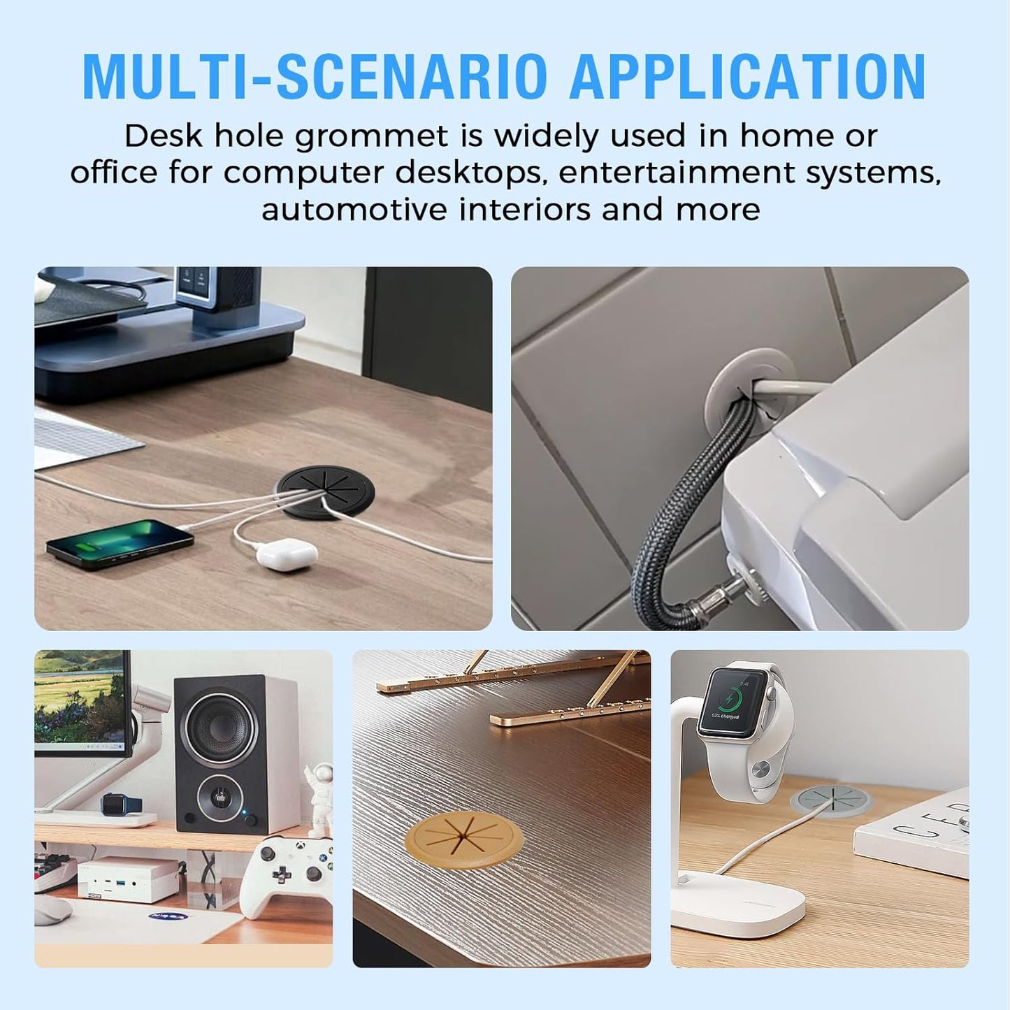 Desk Grommet 2-1/16" (53 mm), Desk Hole Cover for Cables Coffee, Cable Grommet ABS Plastic, Desk Hole Grommet for Office and Home Table Cable, Detachable & Flexible Cable Cord Organizer-2 Pcs