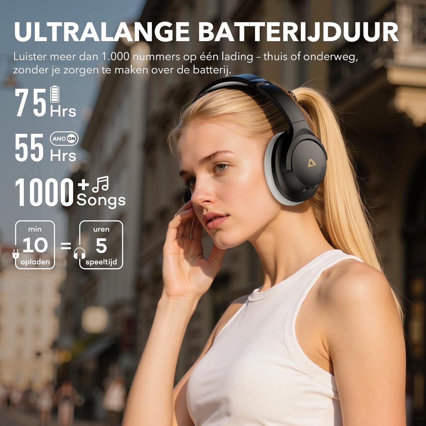 1Mii Y8+ Noise Cancelling Headphones Bluetooth, Wireless LDAC Hi-Res Audio, Custom EQ via App, 75H Playtime, Comfort Fit, Over Ear Headphones Foldable for Airplane Travel Home Office Black Grey