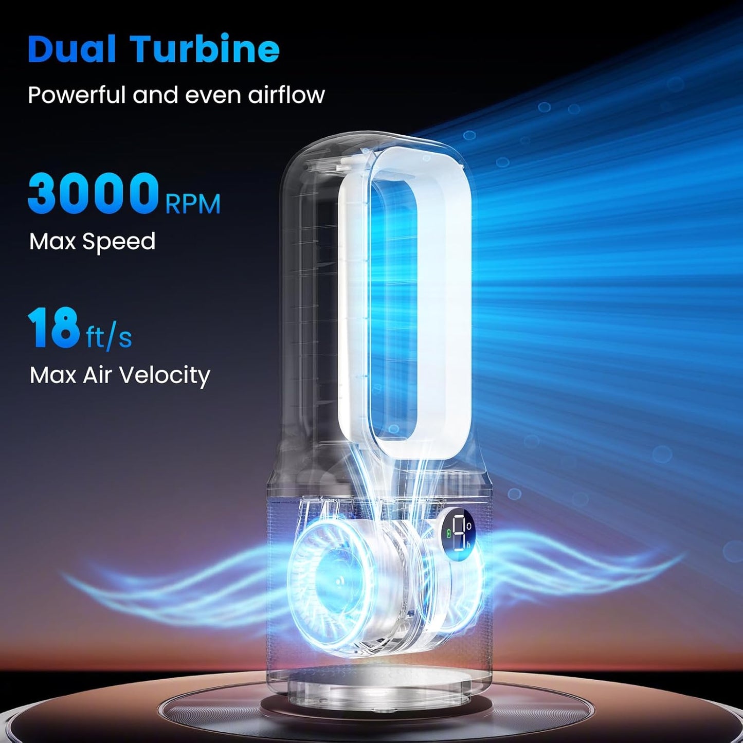 Misby Desk Fans Small Quiet, 13 Inch Bladeless Table Fan, 9 Speeds for Powerful Airflow, 70° Oscillating Fan with Night Light and Timer, Desktop Cooling Fan for Bedroom, Office, Nightstand, Grey