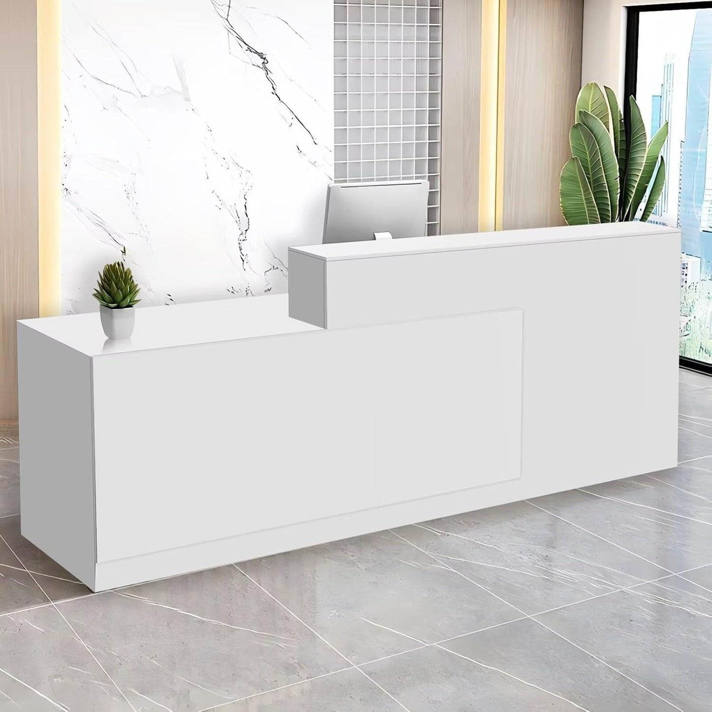 Reception Desk with Counter Modern Checkout Counter with Lockable Drawer Keyboard Tray Receptionist Desk for Office Salon Reception Table O Left 79inch/200cm