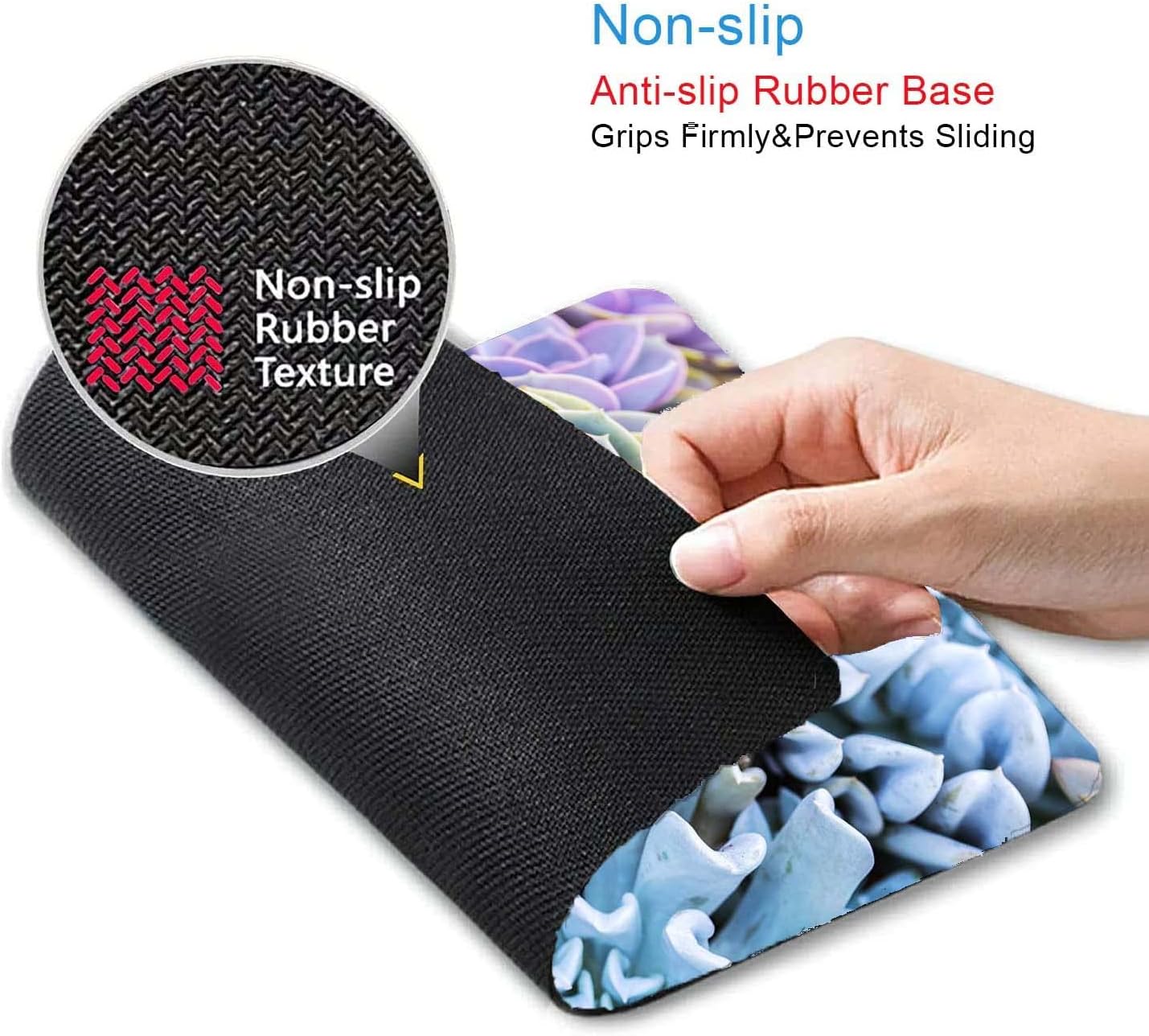 Succulents Mouse Mat, Waterproof Mouse Pad Non-Slip Rubber Base For Office Laptop, 9.5"x7.9"x0.12" Inch