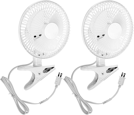 JOEY'Z 6 INCH - 2 Speed - Adjustable Tilt, Whisper Quiet Operation Clip-On-Fan with 5.5 Foot Cord and Steel Safety Grill (2, 6" Fan with 5 FT Cord)