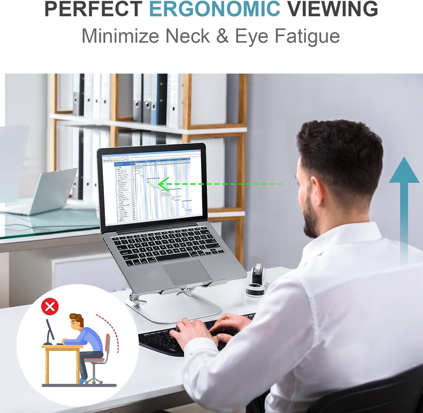 SHUWEI Laptop Cooling Stand with 3 Speed Fan, Adjustable Height Laptop Stand for Desk, Ergonimic Aluminum Laptop Cooling Pad for 10-15'' Notebook - Black