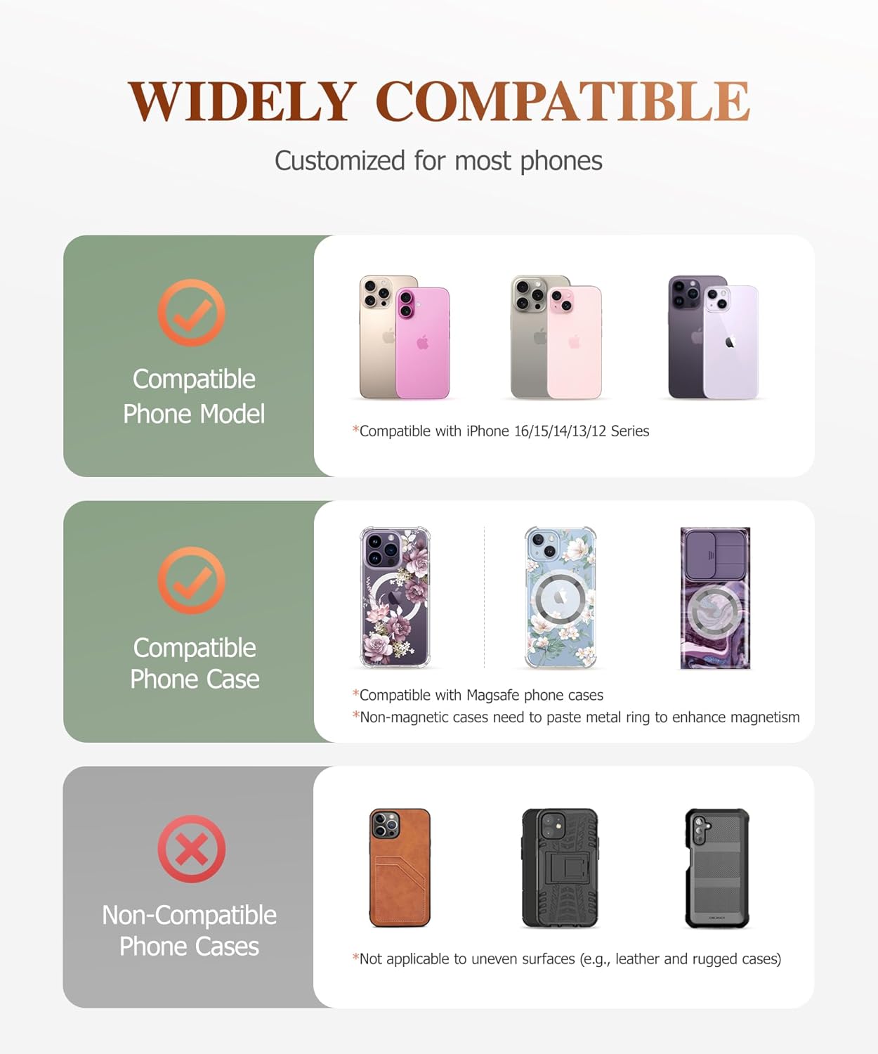 GVIEWIN Magnetic Phone Ring Holder, Compatible with MagSafe Phone Grip with Adjustable Stand, Magnet Phone Ring Kickstand for iPhone 16 Pro Max/Plus/15/14/13/12 Series/Other Phones (Navy Blue)