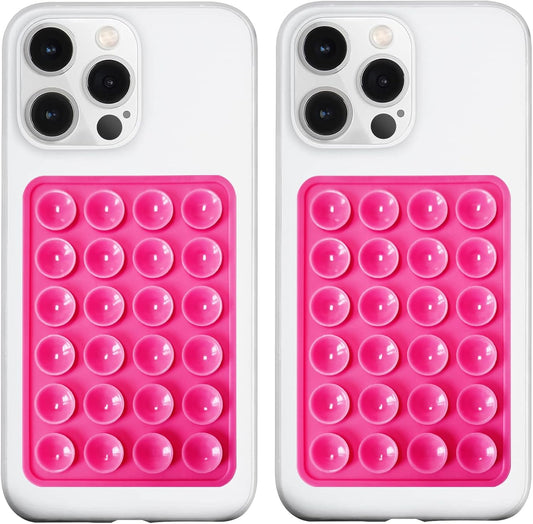 2 Pack Silicone Suction Phone Case Mount, Silicon Adhesive Phone Grip for Smartphones, Hands-Free Mirror Shower Phone Holder for Selfies, Tiktok Videos (Rose)