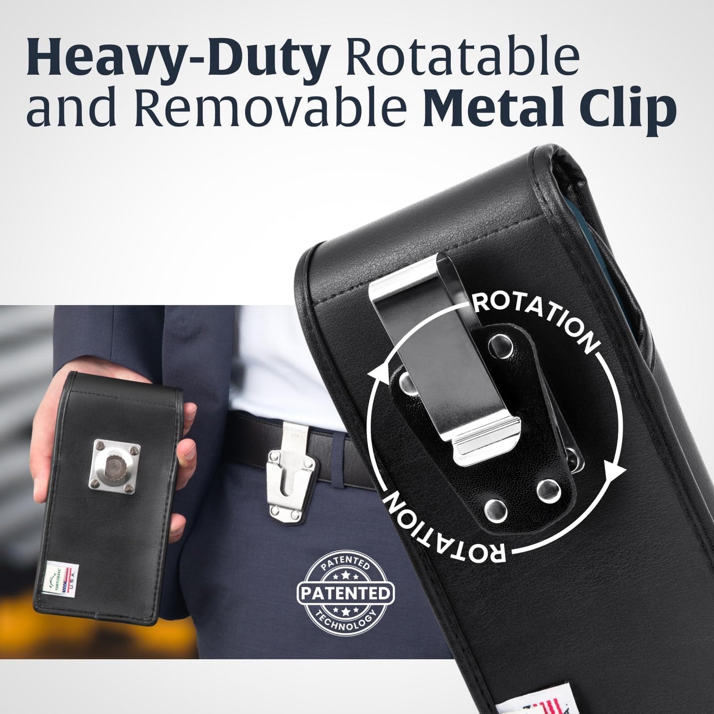 Turtleback Belt Clip for iPhone 16 Pro Max, 15 Pro Max, 14 Pro Max -Large- Fits w/Defender Bulky Style Cases - Premium Black Nylon, Vertical Belt Holder, Magnetic Closure HD Rotating Belt Clip