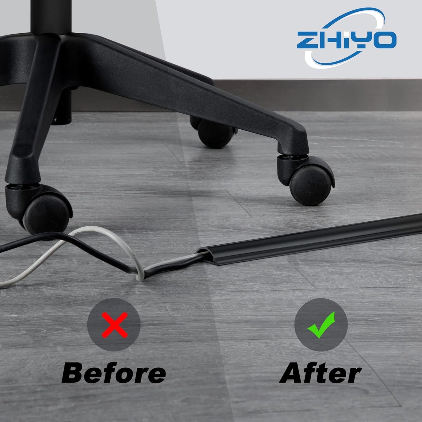 ZhiYo Cord Hider Floor 68in(4xL17in), Rigid PVC Floor Cord Cover, Hard PVC Floor Wire Cover, Floor Cable Cover for Cable Management Floor, Cable Floor Cover Black, Cord Cavity - 1in W x 0.35in H