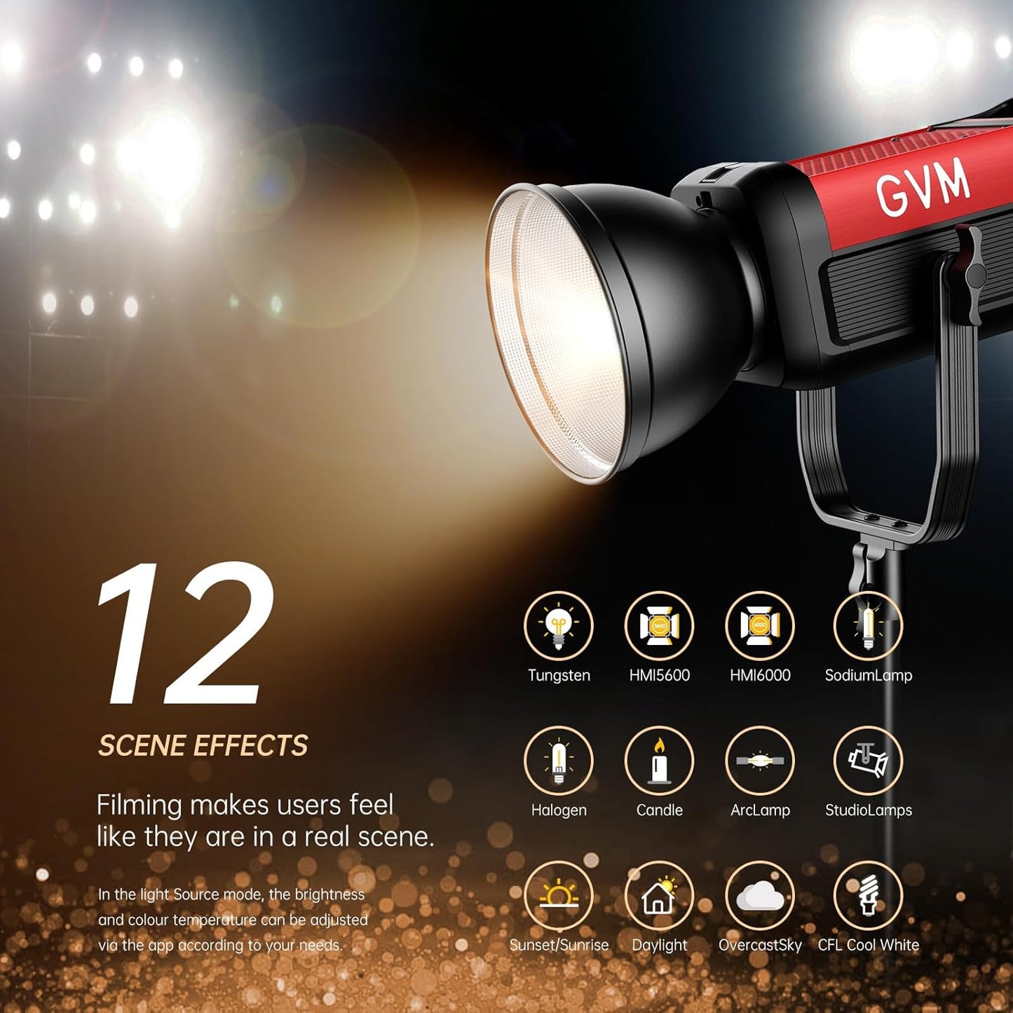 GVM 300W Photography Lighting Bi-Color Video Light with Bowens Mount Lantern Softbox and Stand CRI 97+ CCT 2700K~6800K 12 Lighting Scenes App Control Studio Lights for Photography