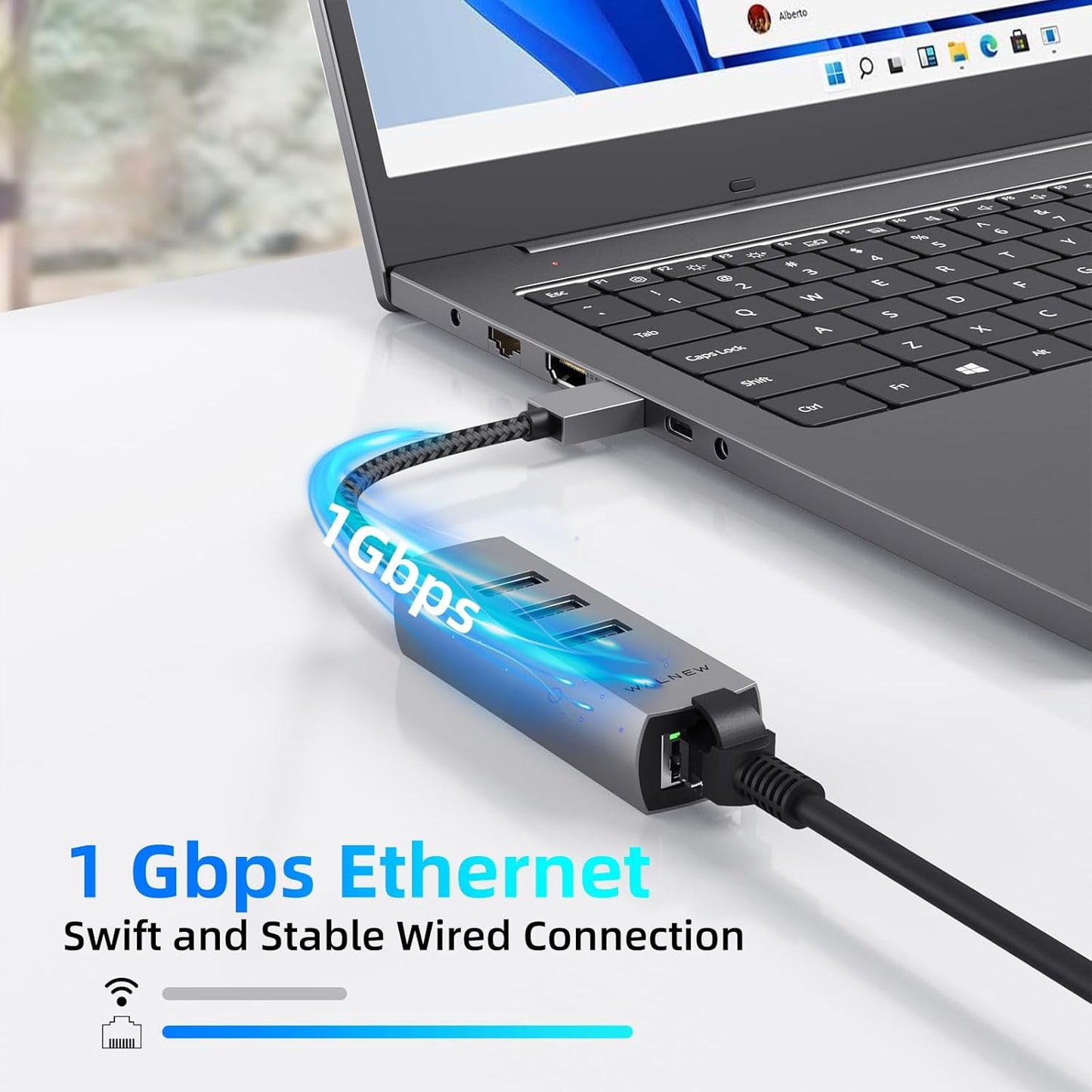 USB-C to Ethernet Adapter, WALNEW USBC to RJ45 LAN Adapter, Gigabit Cat Network Cable Converter to Type C Thunderbolt 3 for Mac,MacBook Pro/Air,Samsung Galaxy Tab (Ehternet+USB-A Port, USB-A)