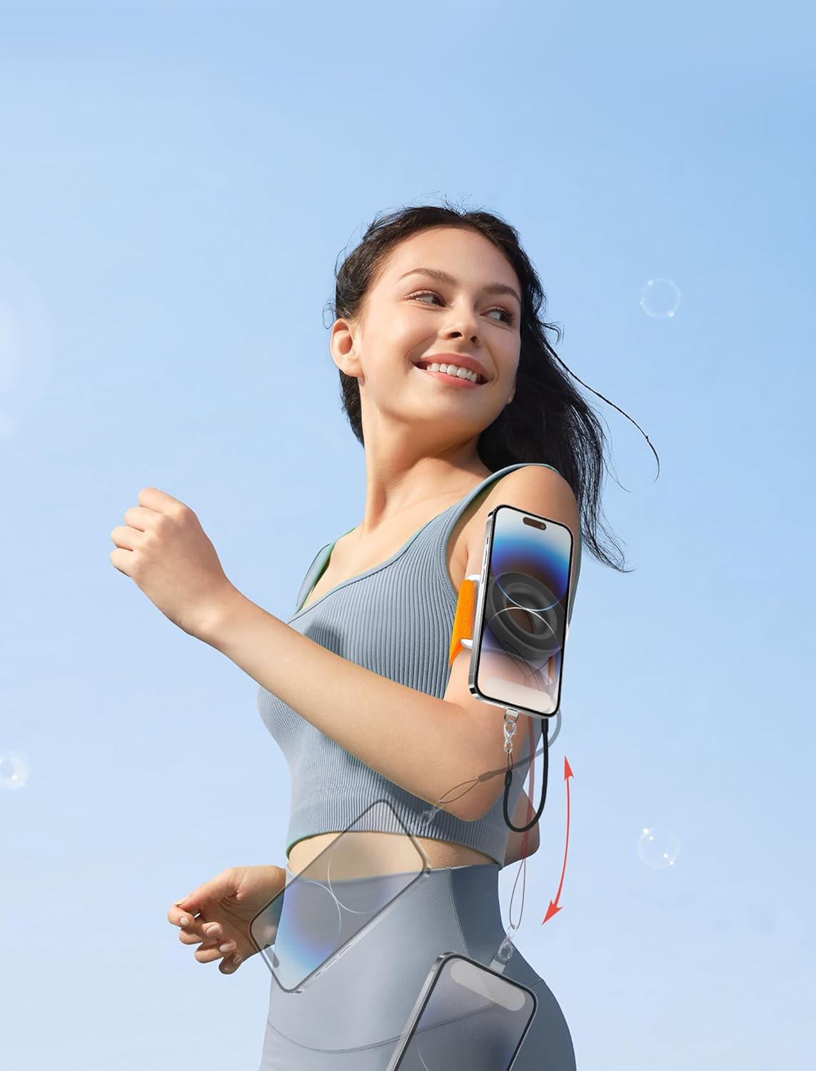 TOPGO Running Phone Holder for iPhone [360° Rotatable & Upgrade Anti-Drop] Magnetic Wrist Phone Holder, Magsafe Armband Compatible with iPhone 16 Pro and Android - Orange