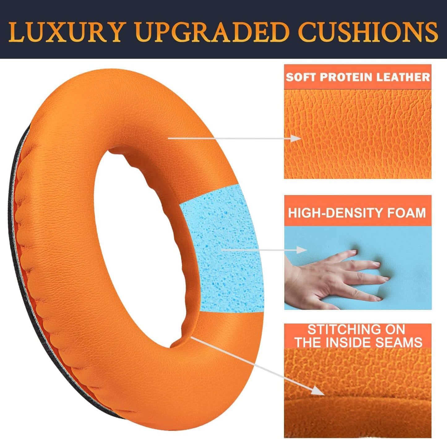SoloWIT Replacement Earpads Cushions for Bose QuietComfort 35 (QC35) & Quiet Comfort 35 II (QC35 ii) Headphones, Ear Pads with Softer Leather, Noise Isolation Foam, Added Thickness (Orange)