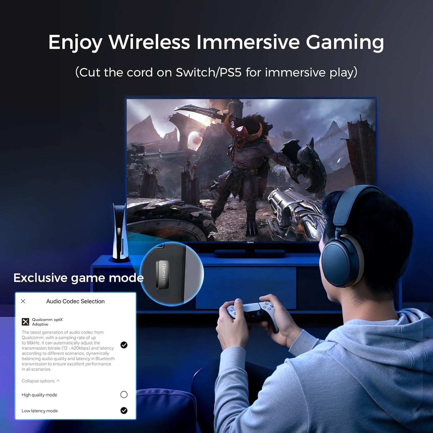 Questyle QCC Dongle Pro [MFi Certified] USB-C Bluetooth Audio Adapter with LDAC,aptX Lossless&aptX-Adaptive,Low Latency Bluetooth 5.4 Dongle for PS5,Wireless Lossless Transmitter for PC/Headphones