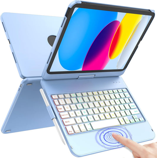 for iPad A16 11th Generation/10th Generation Case with Keyboard,Touch Keyboard for iPad 11" /10th Gen 10.9 inch 2022-10 Color Backlight, 360° Rotatable Protective Cover (Ocean Blue)