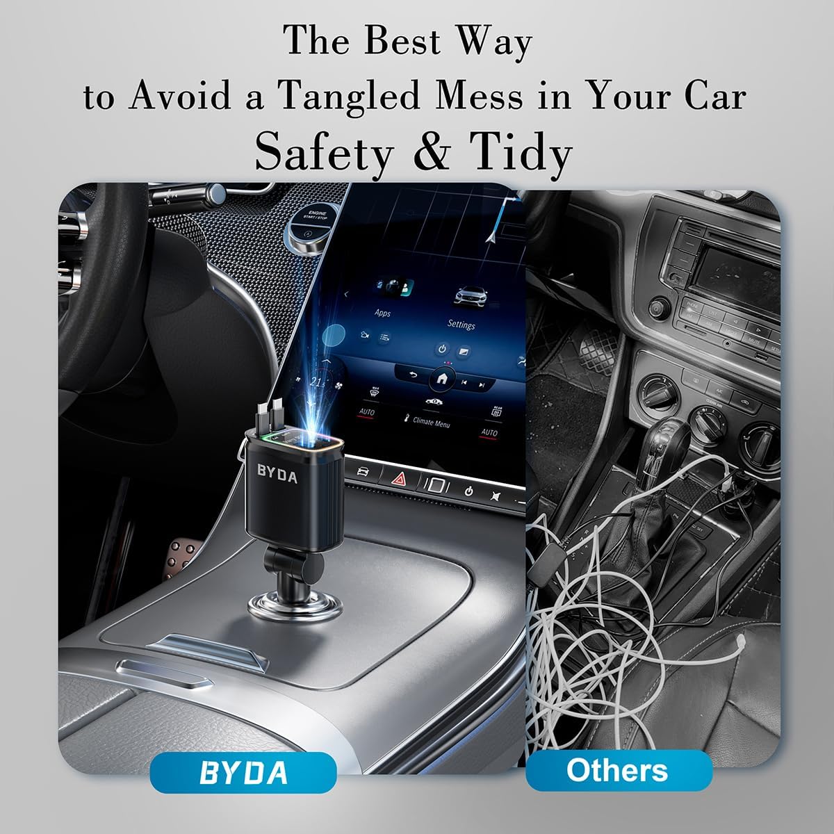 4 in 1 Retractable Car Charger for iPhone,69W USB-C Fast Car Charger with Starry Light, for Car Charger Adapter iPhone16/15/14/13/12,Android,Pixel,Cigarette Lighter Adapter(ForLightning+USB-C)